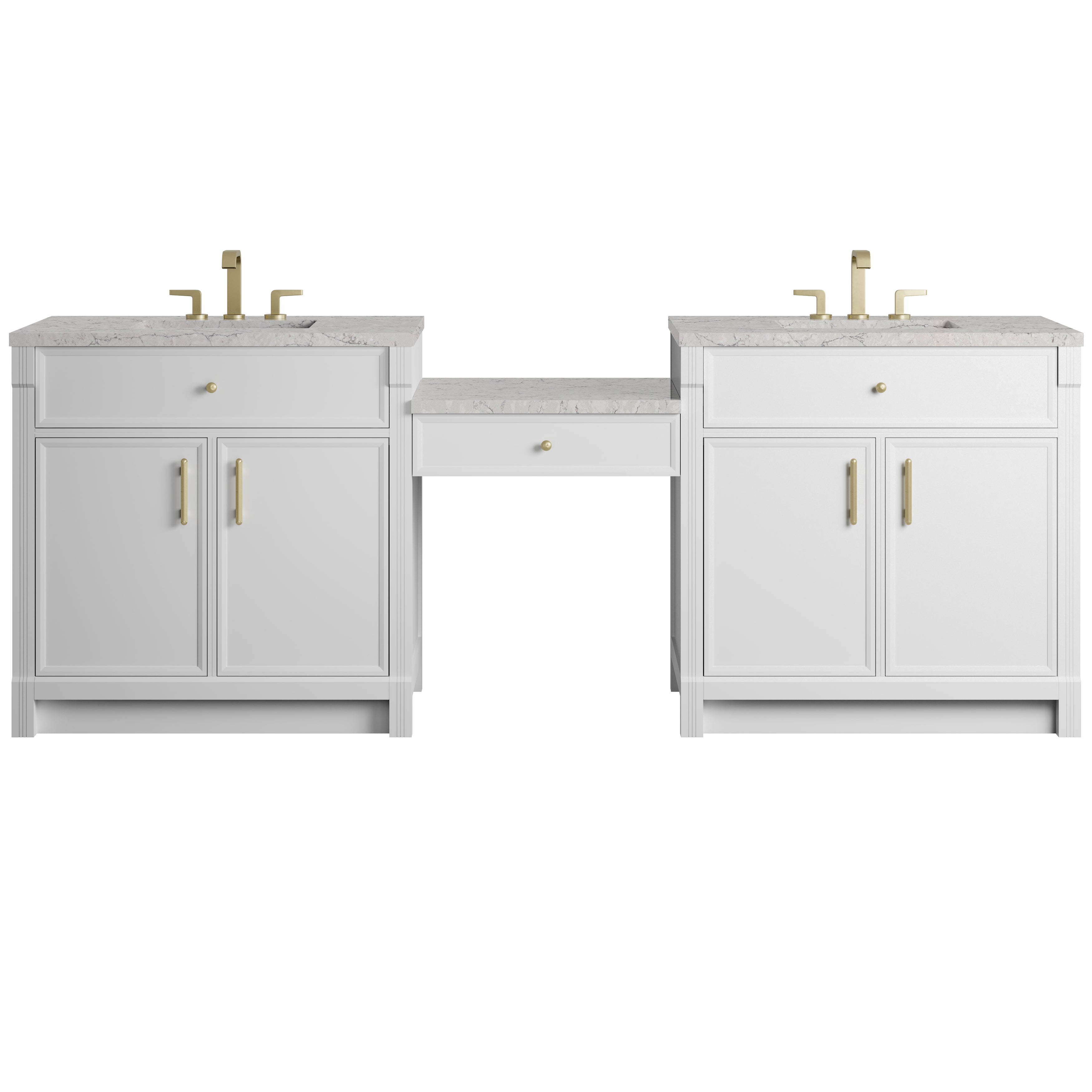 James Martin Bellshire 96" Dual Vanity Set with 24" Make-Up Counter in Bright White with 3cm Countertop