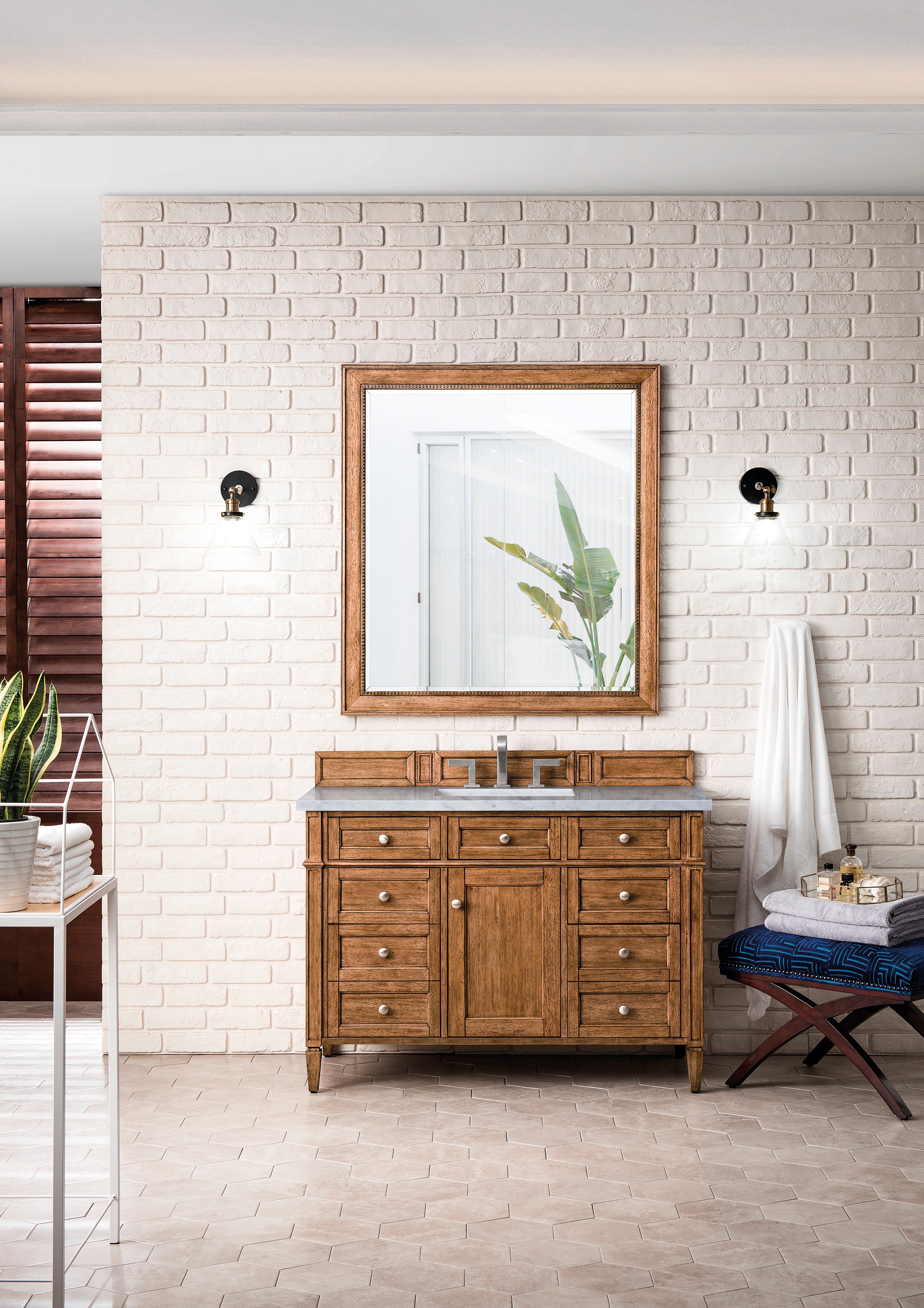 James Martin Brittany 48" Single Vanity in Saddle Brown with with 3cm Countertop and FreePower Wireless Charger