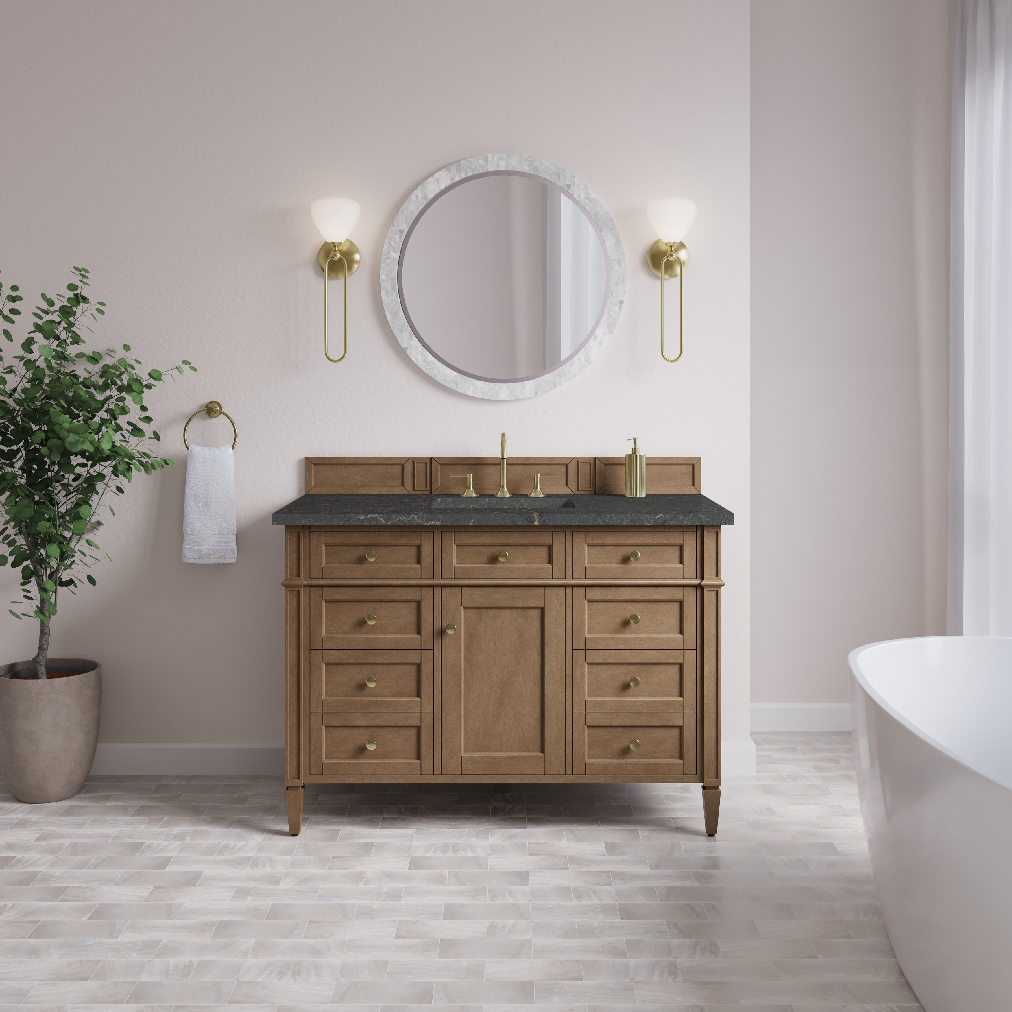 James Martin Brittany 48" Single Vanity in Pecan with 3cm Countertop