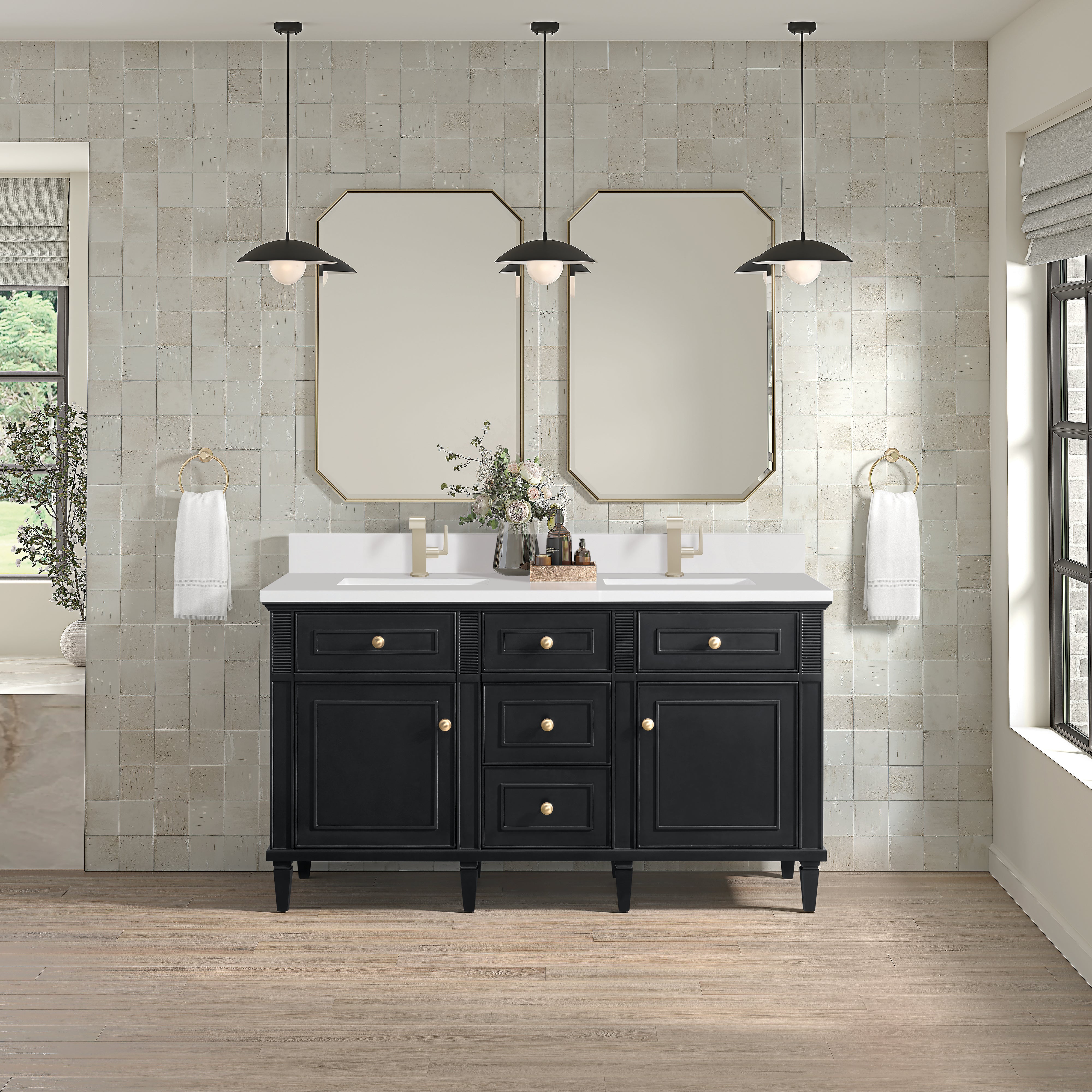 James Martin Lorelai 60" Double Vanity in Black Onyx with 3cm Countertop