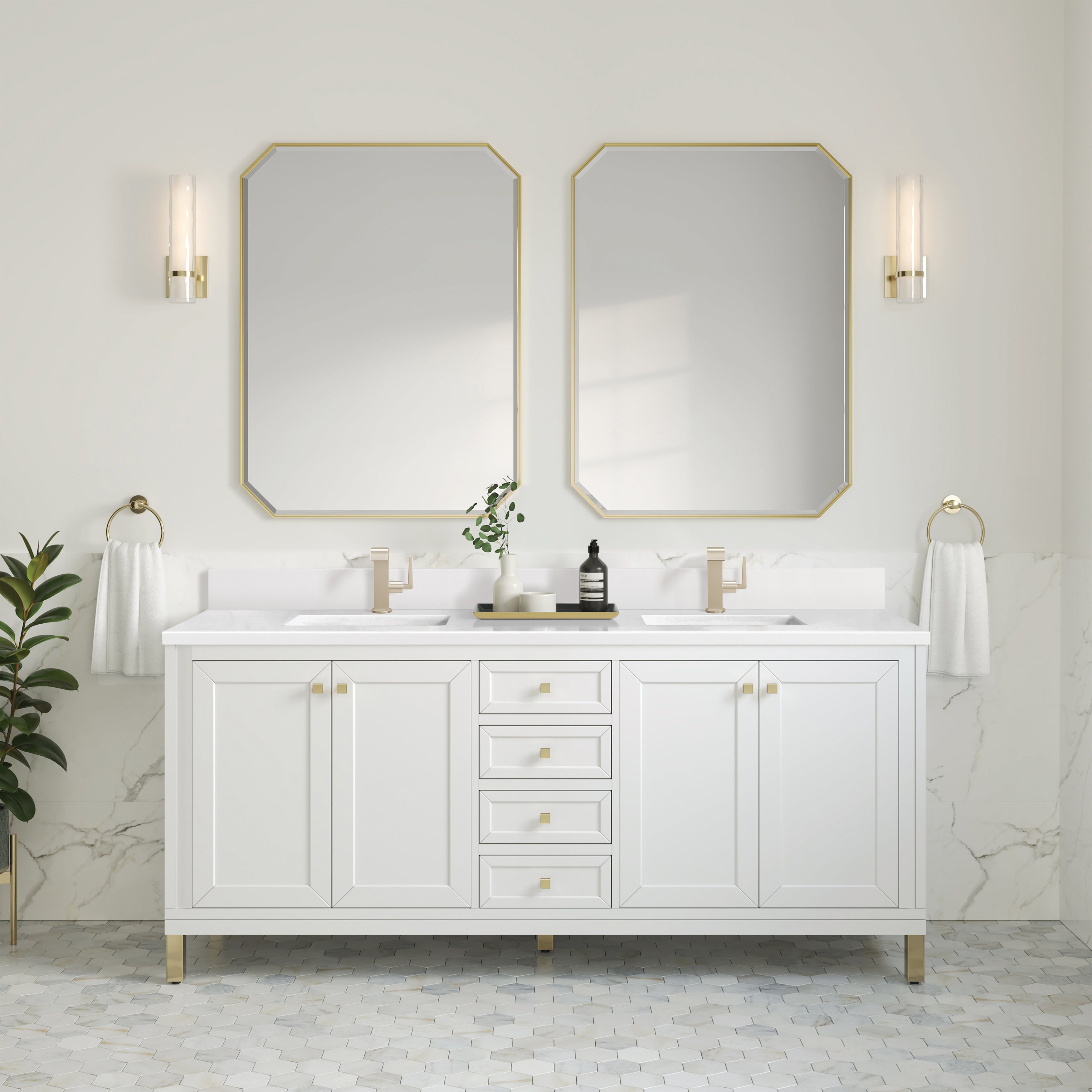 James Martin Chicago 72" Double Vanity in Glossy White with 3cm Countertop