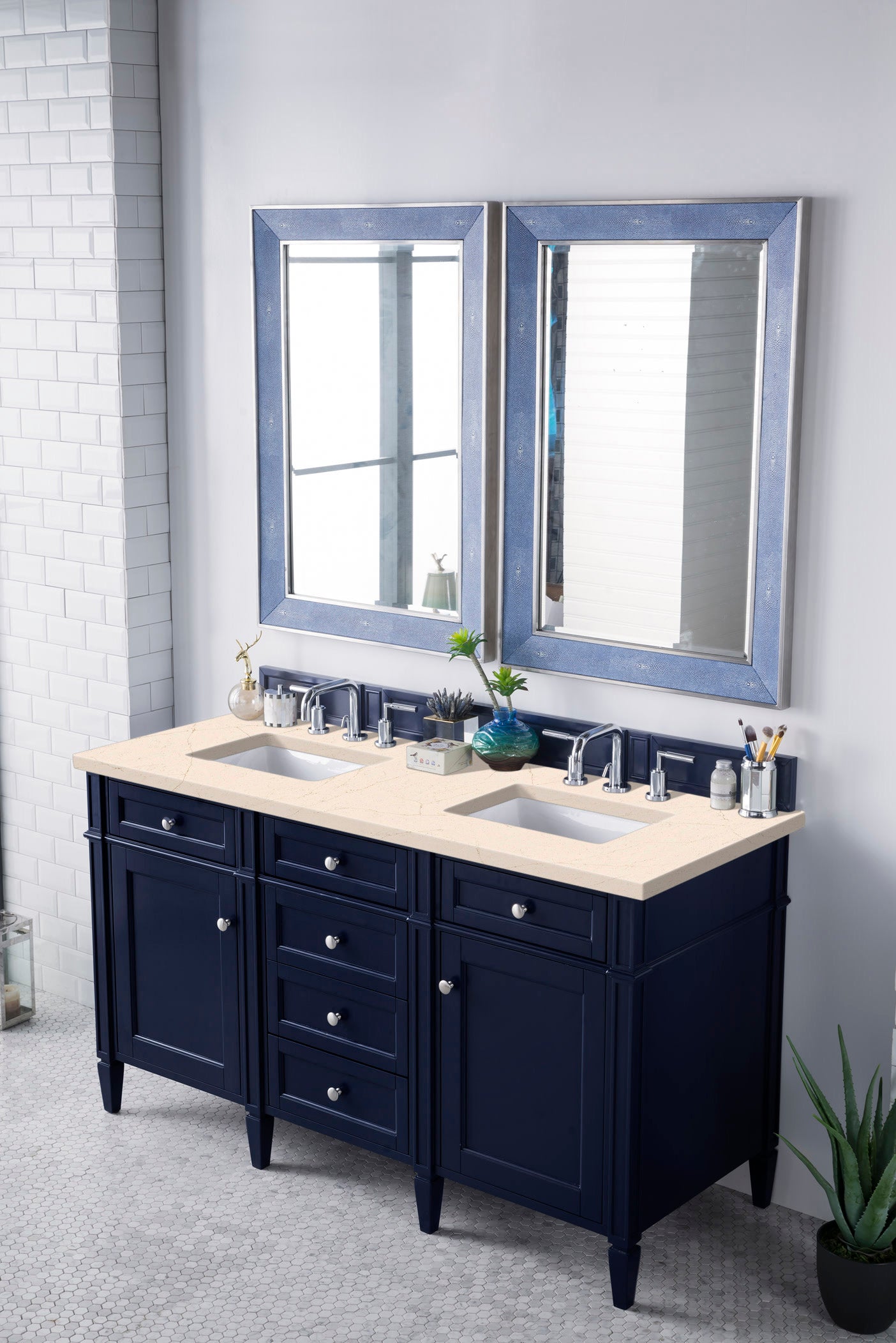 James Martin Brittany 60" Double Vanity in Victory Bleu with 3cm Countertop