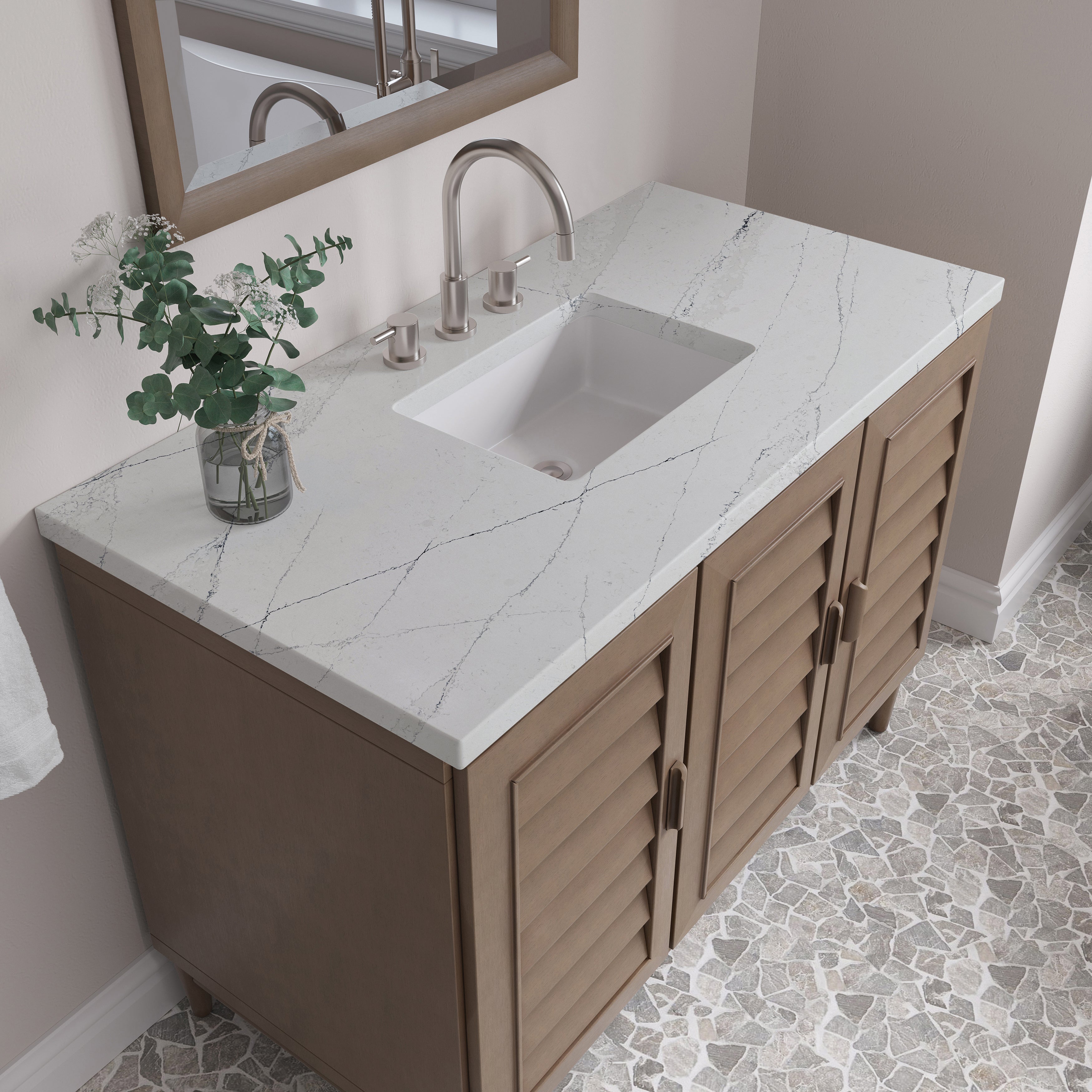 James Martin Portland 48" Single Vanity in Whitewashed Walnut with 3cm Countertop and FreePower Wireless Charger