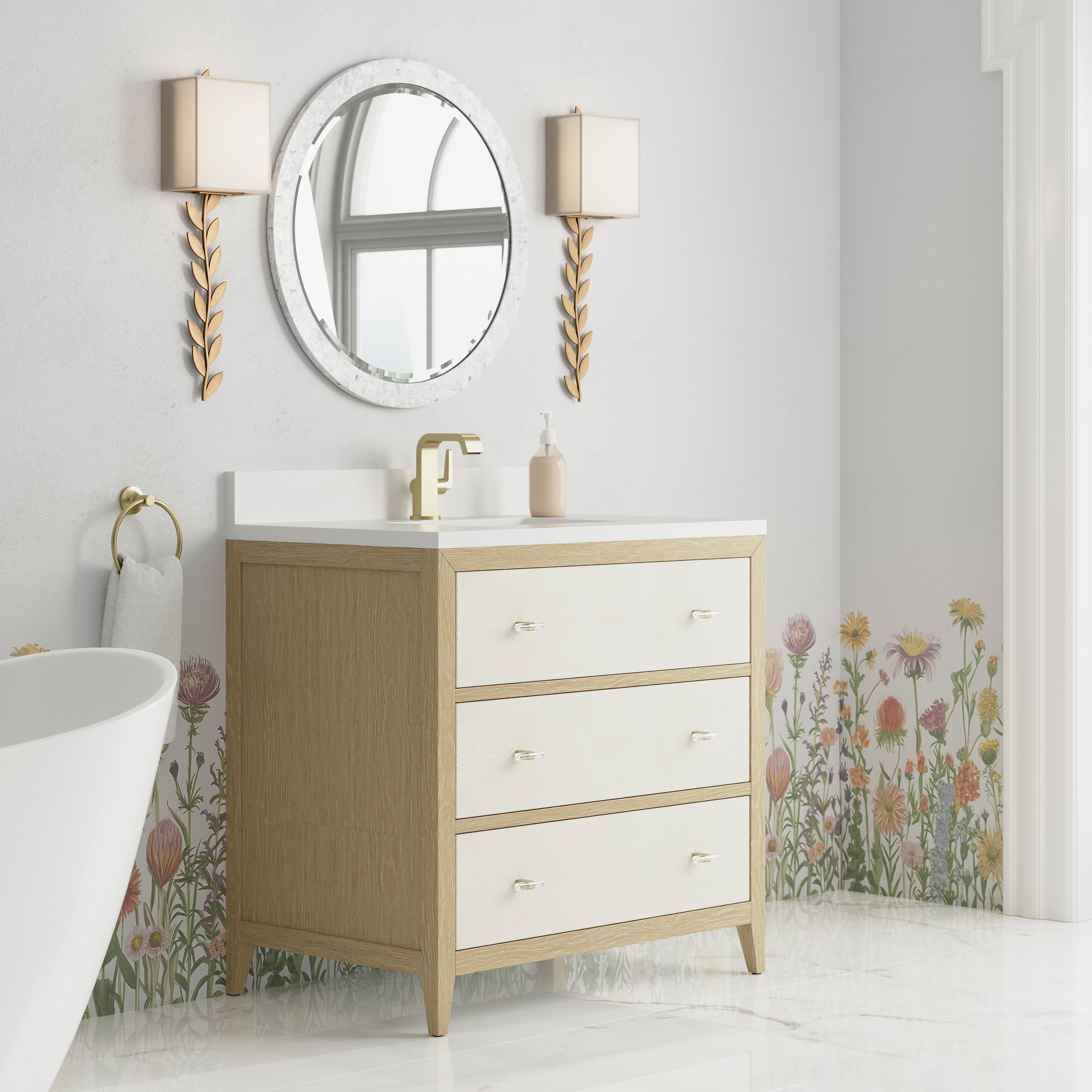 James Martin Celeste 36" Single Vanity in Sunwashed Oak with 3cm Countertop