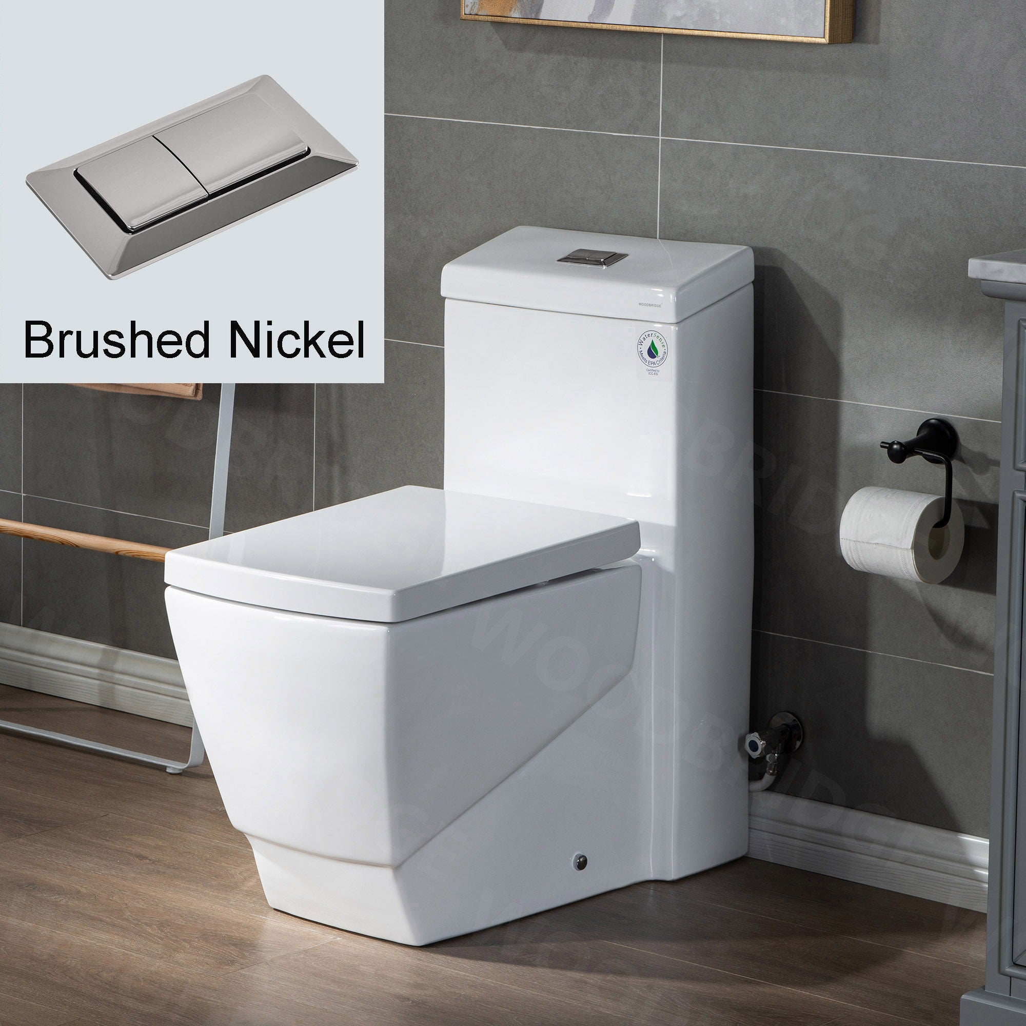 WOODBRIDGE Modern Square Design One Piece Dual Flush 1.28 GP Toilet,Chair Height with Soft Closing Seat, T0020