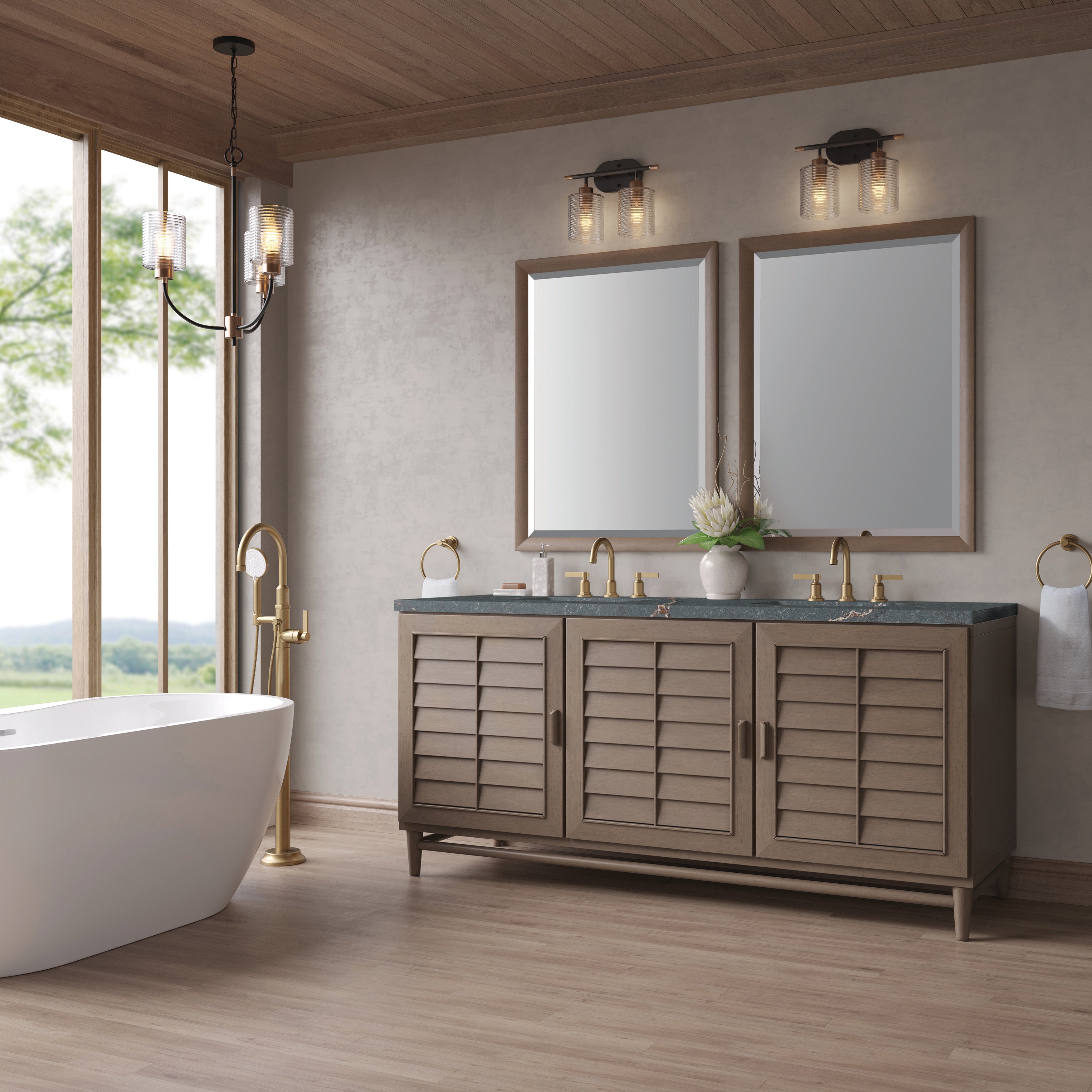 James Martin Portland 72" Double Vanity in Whitewashed Walnut with 3cm Countertop