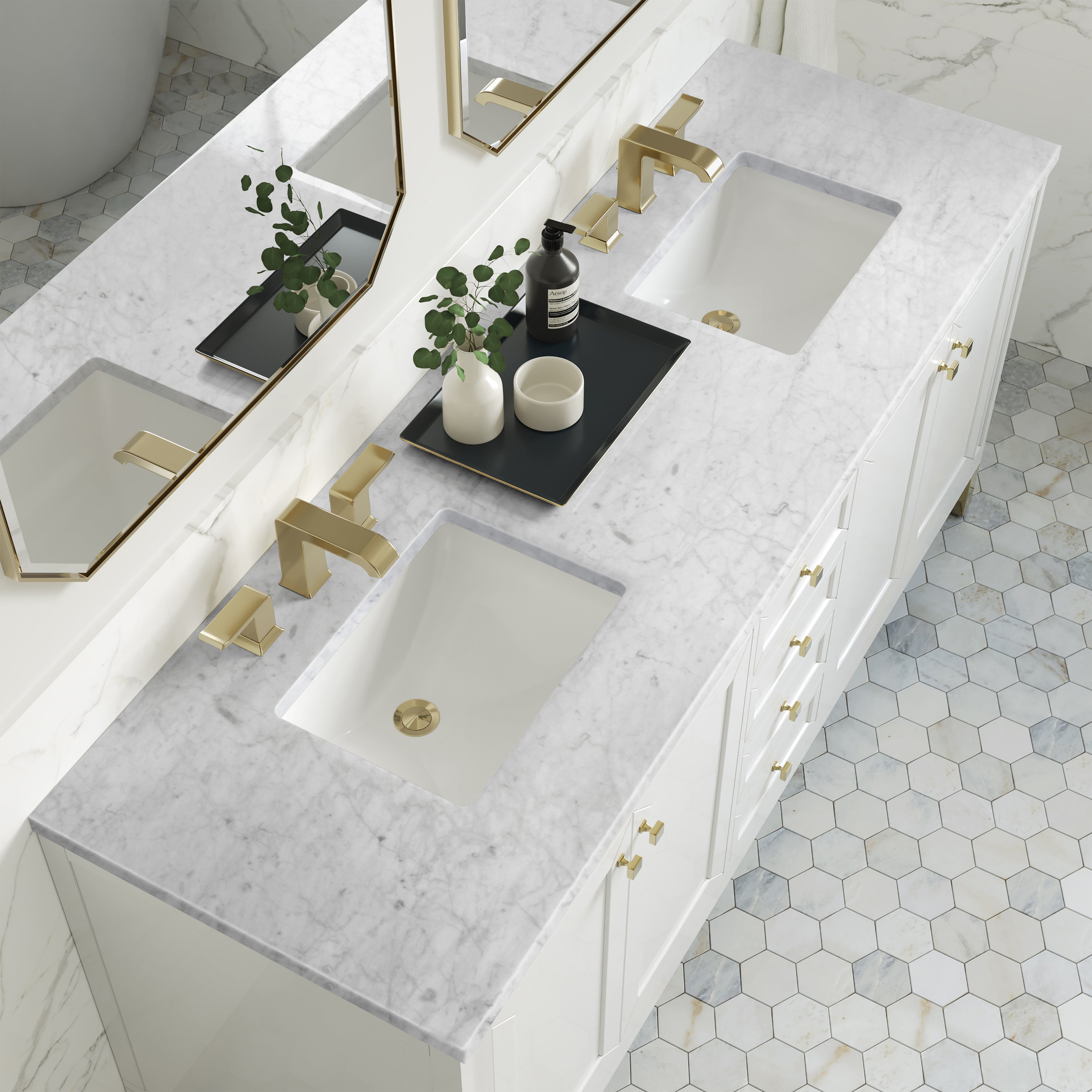 James Martin Chicago 72" Double Vanity in Glossy White with 3cm Countertop