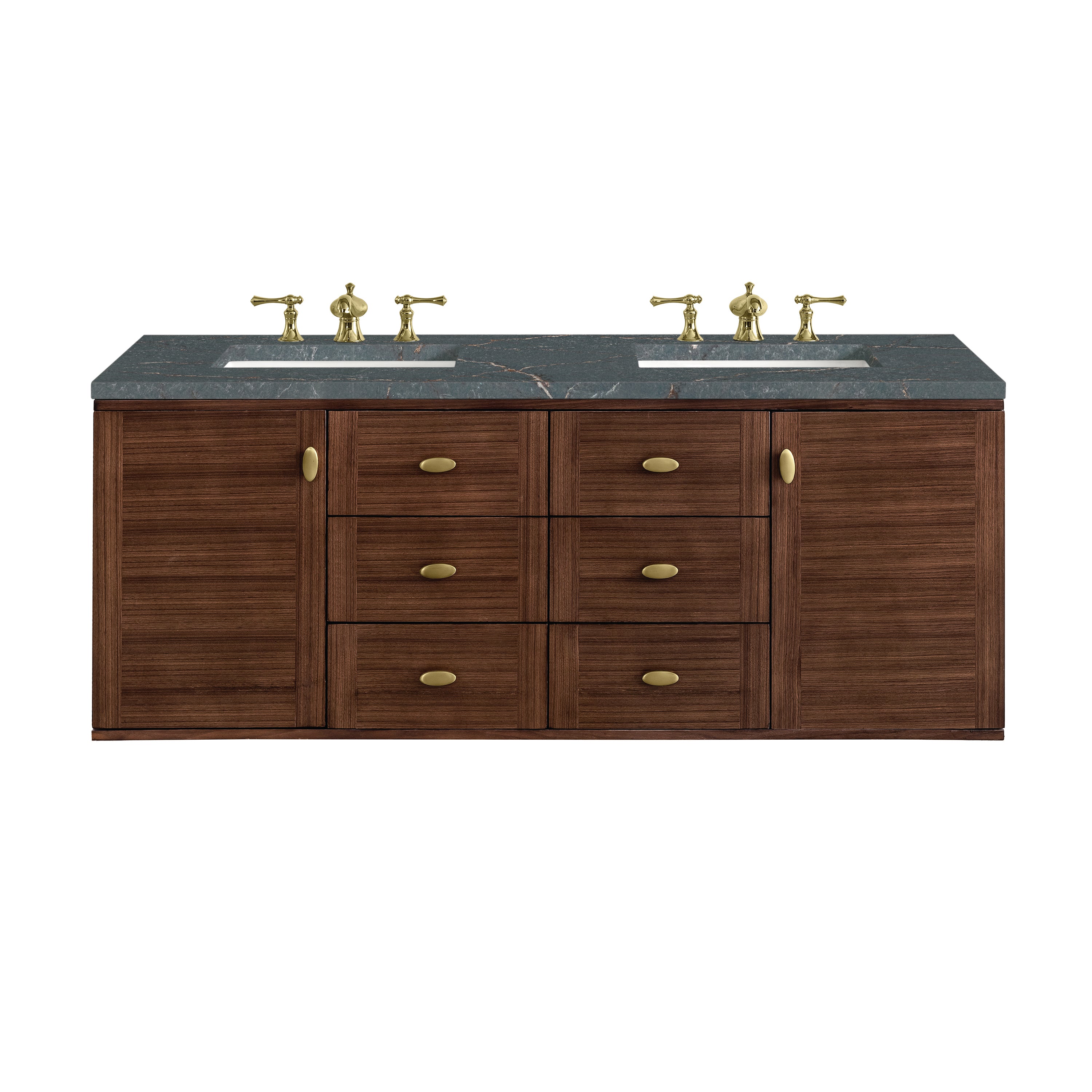 James Martin Amberly 60" Double Vanity in Mid-Century Walnut with 3cm Countertop and FreePower Wireless Charger
