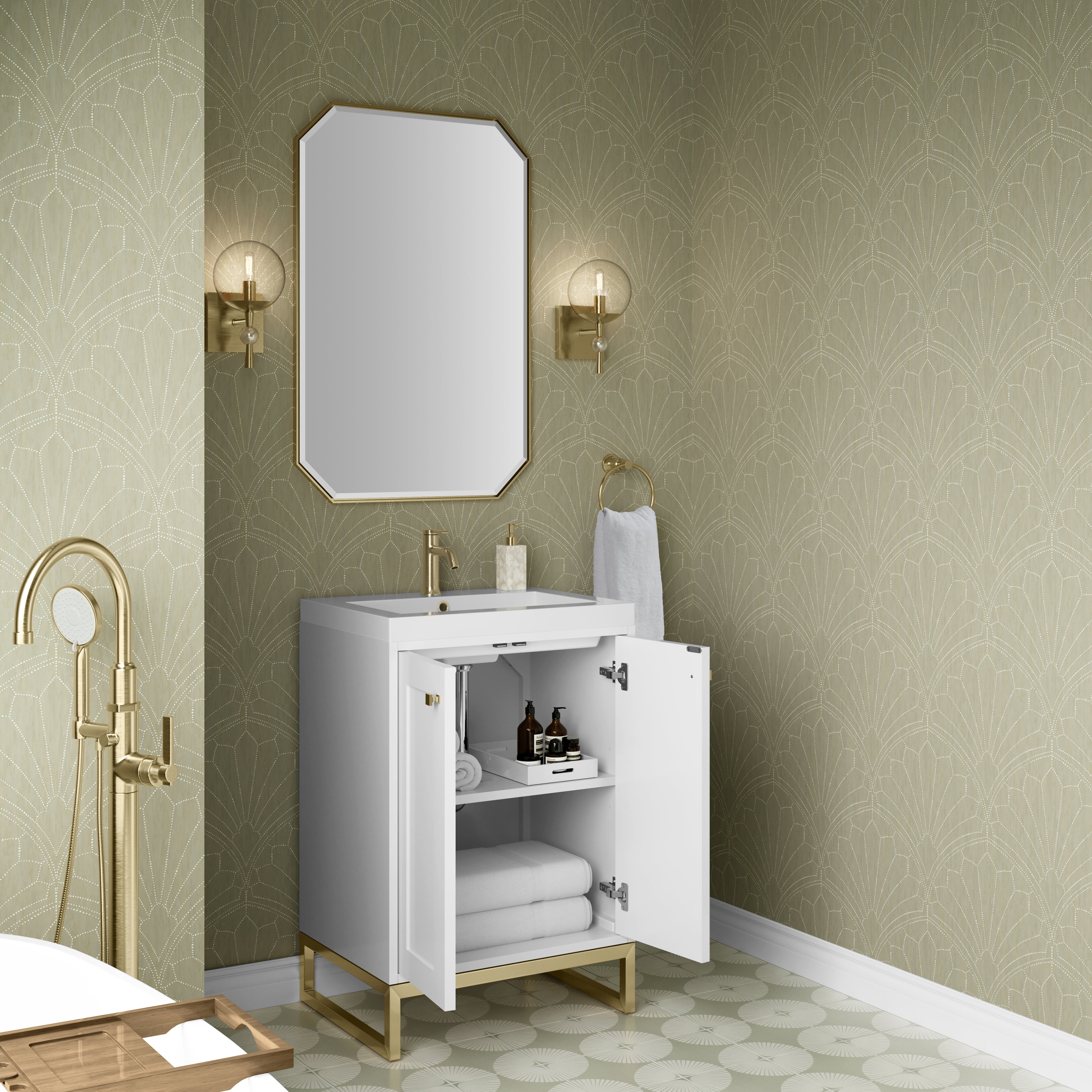James Martin Chianti 24" Single Vanity in Glossy White with White Glossy Composite Stone Top