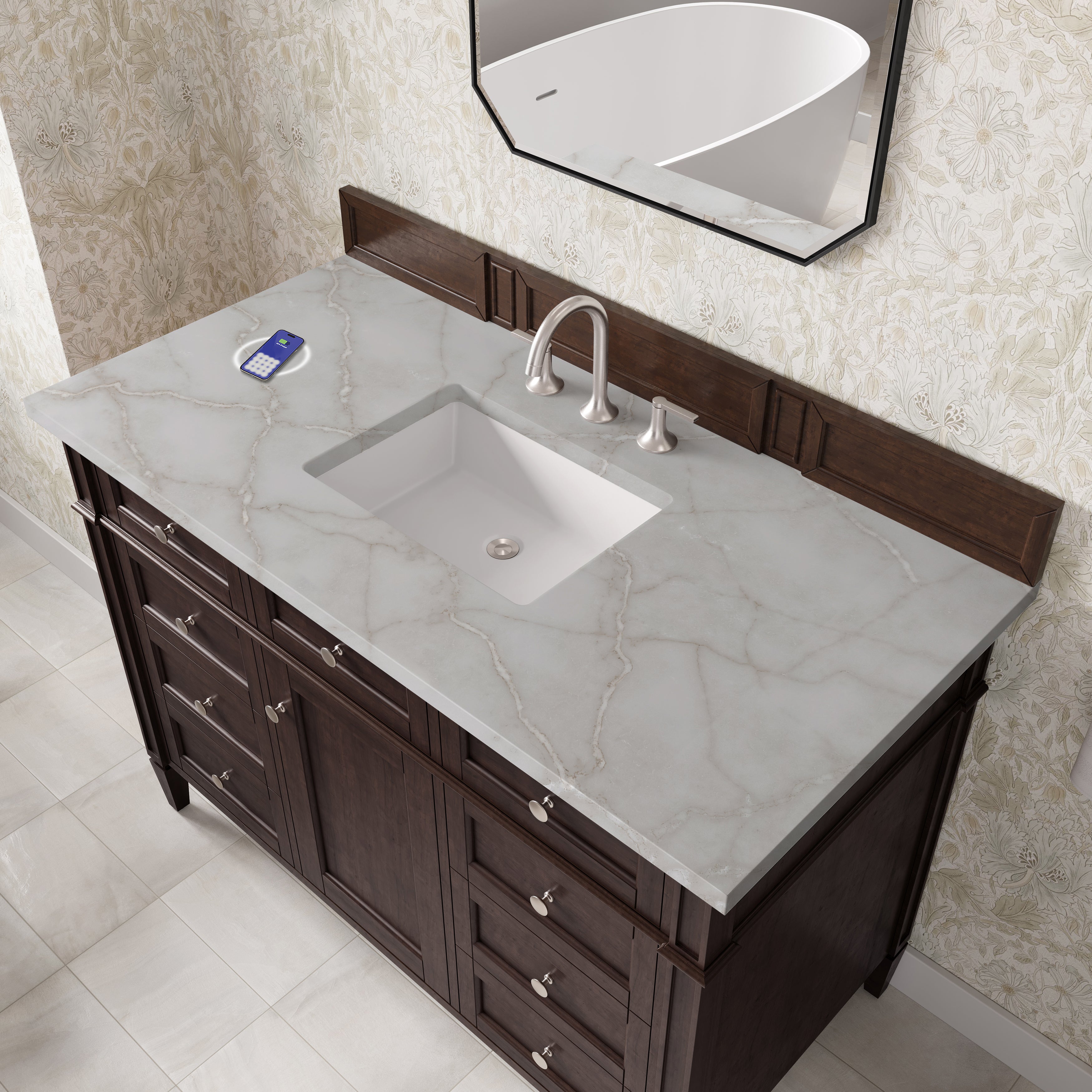 James Martin Brittany 48" Single Vanity in Burnished Mahogany with 3cm Countertop and FreePower Wireless Charger