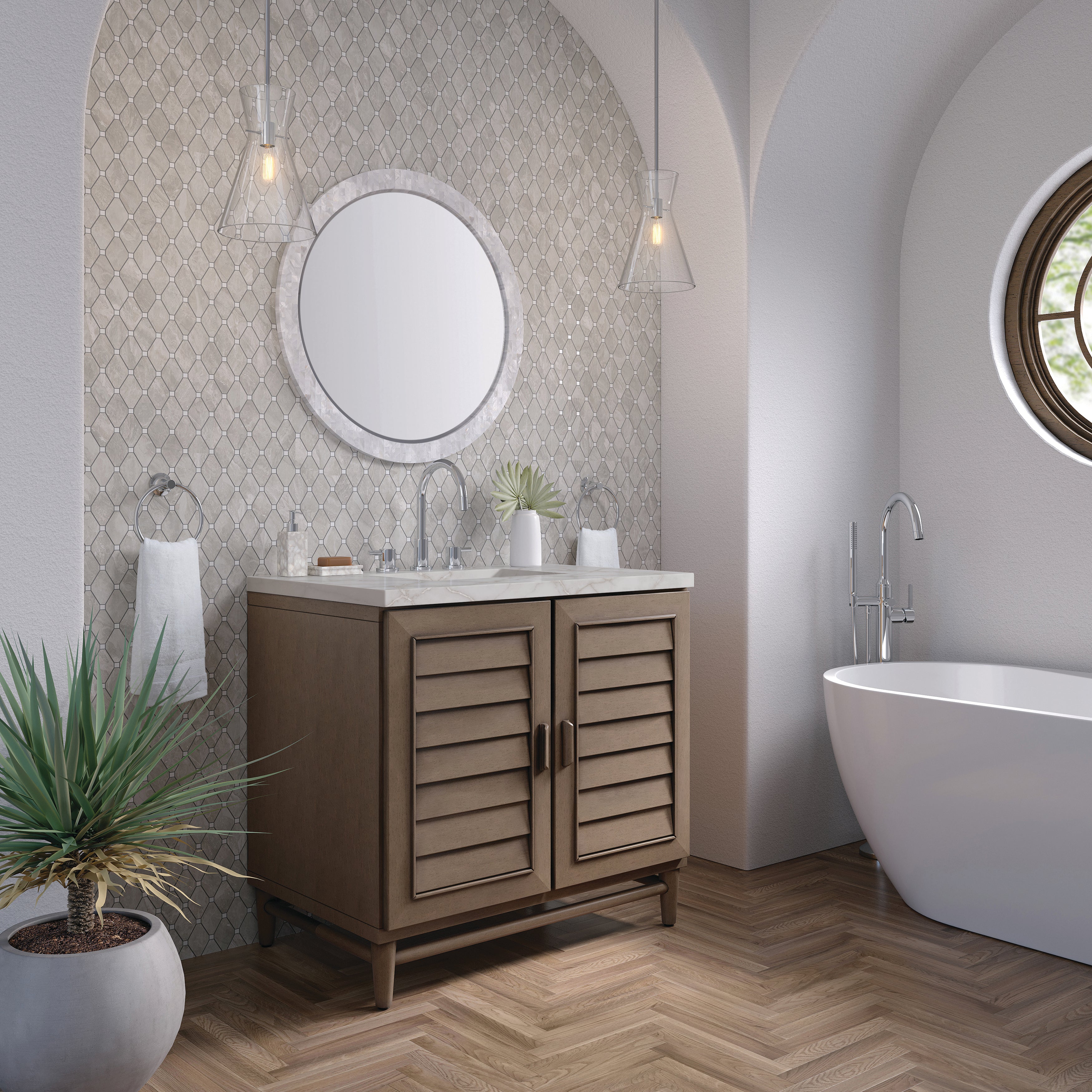 James Martin Portland 36" Single Vanity in Whitewashed Walnut with 3cm Countertop