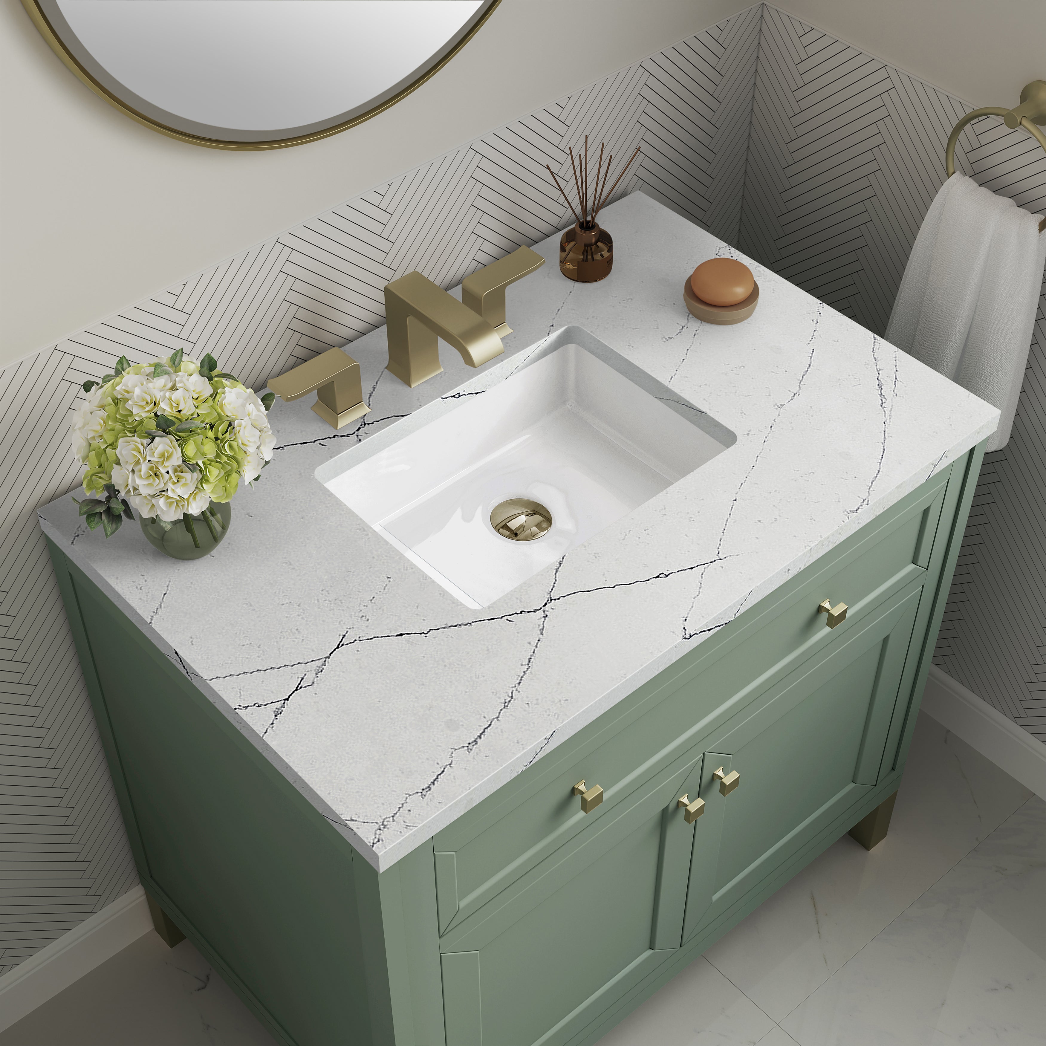 James Martin Chicago 36" Single Vanity in Smokey Celadon with 3cm Countertop