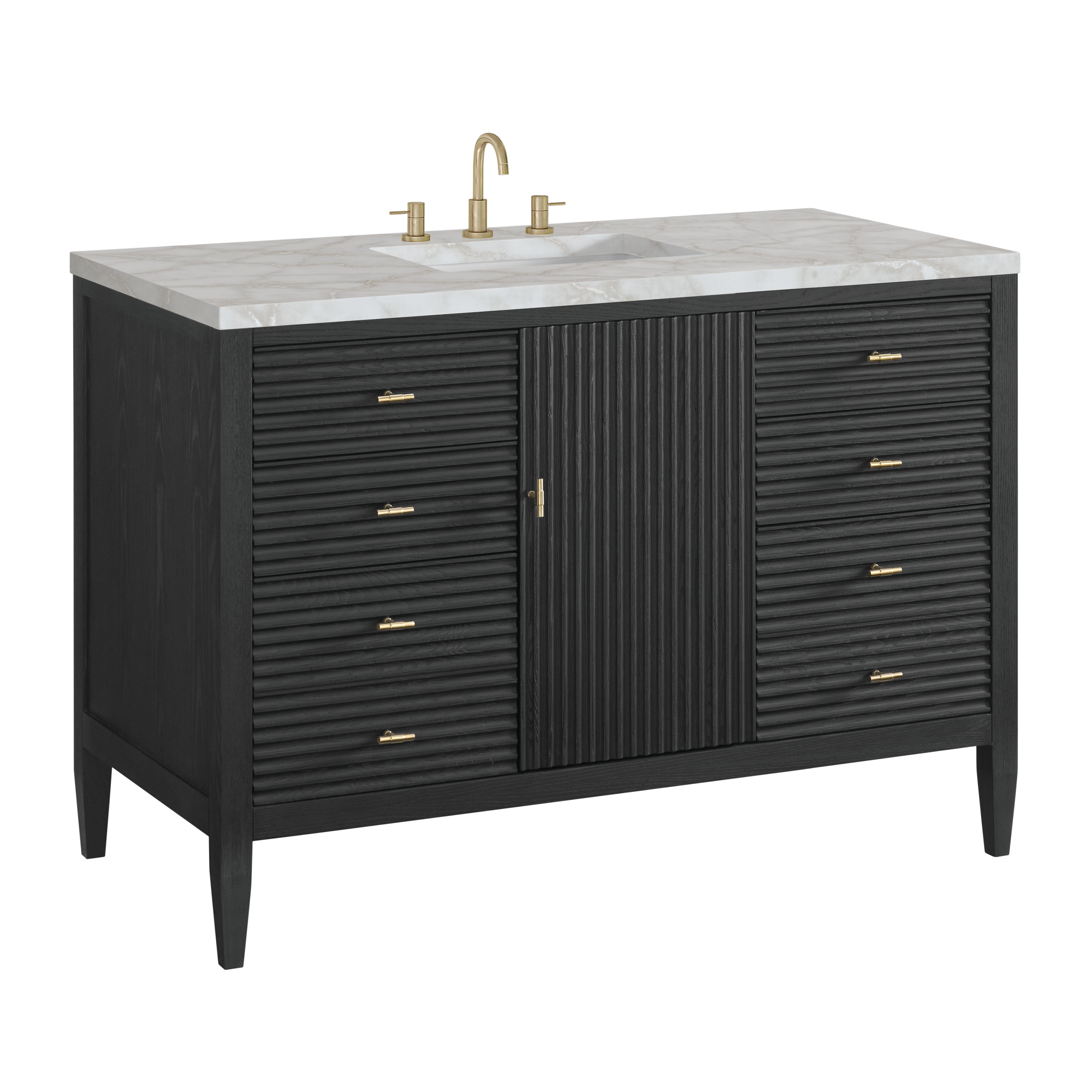 James Martin Myrrin 48" Single Vanity in Carbon Oak with 3cm Countertop and FreePower Wireless Charger