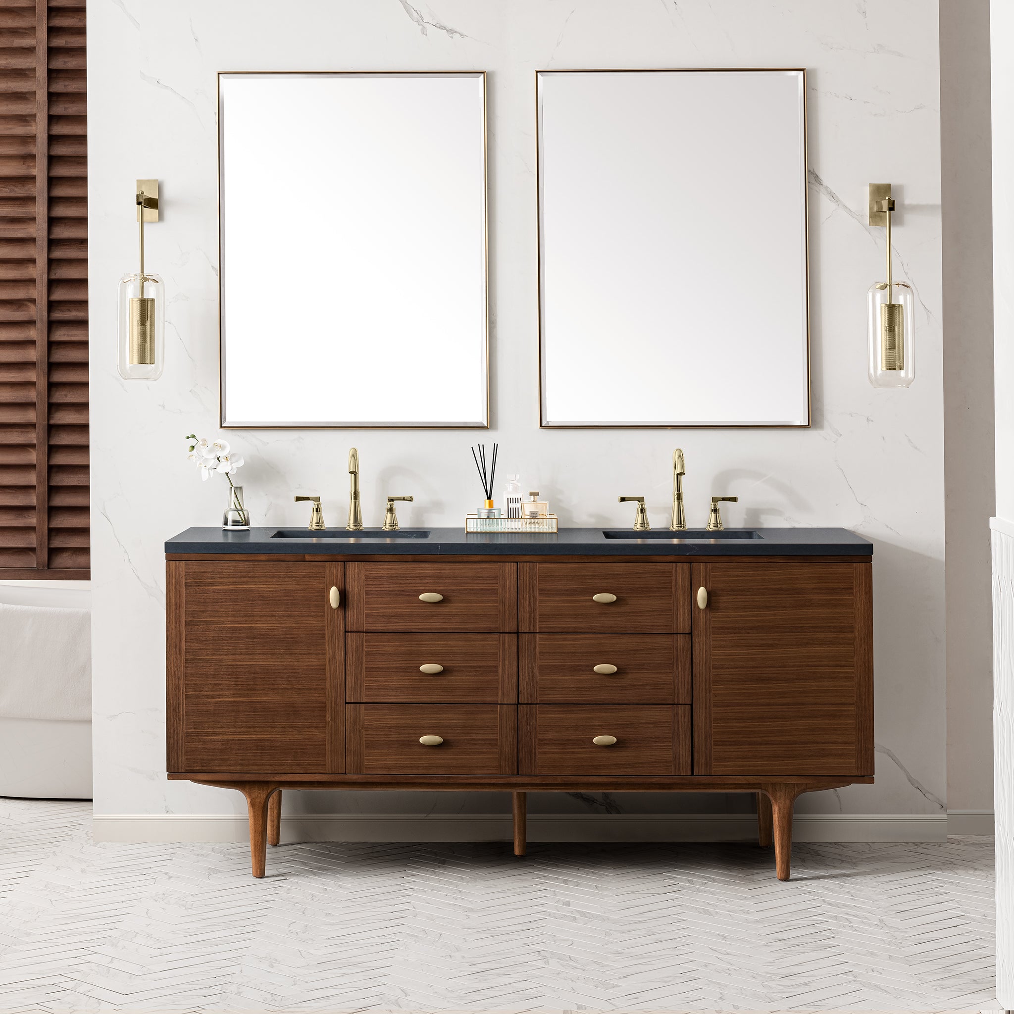 James Martin Amberly 72" Double Vanity in Mid-Century Walnut with 3cm Countertop