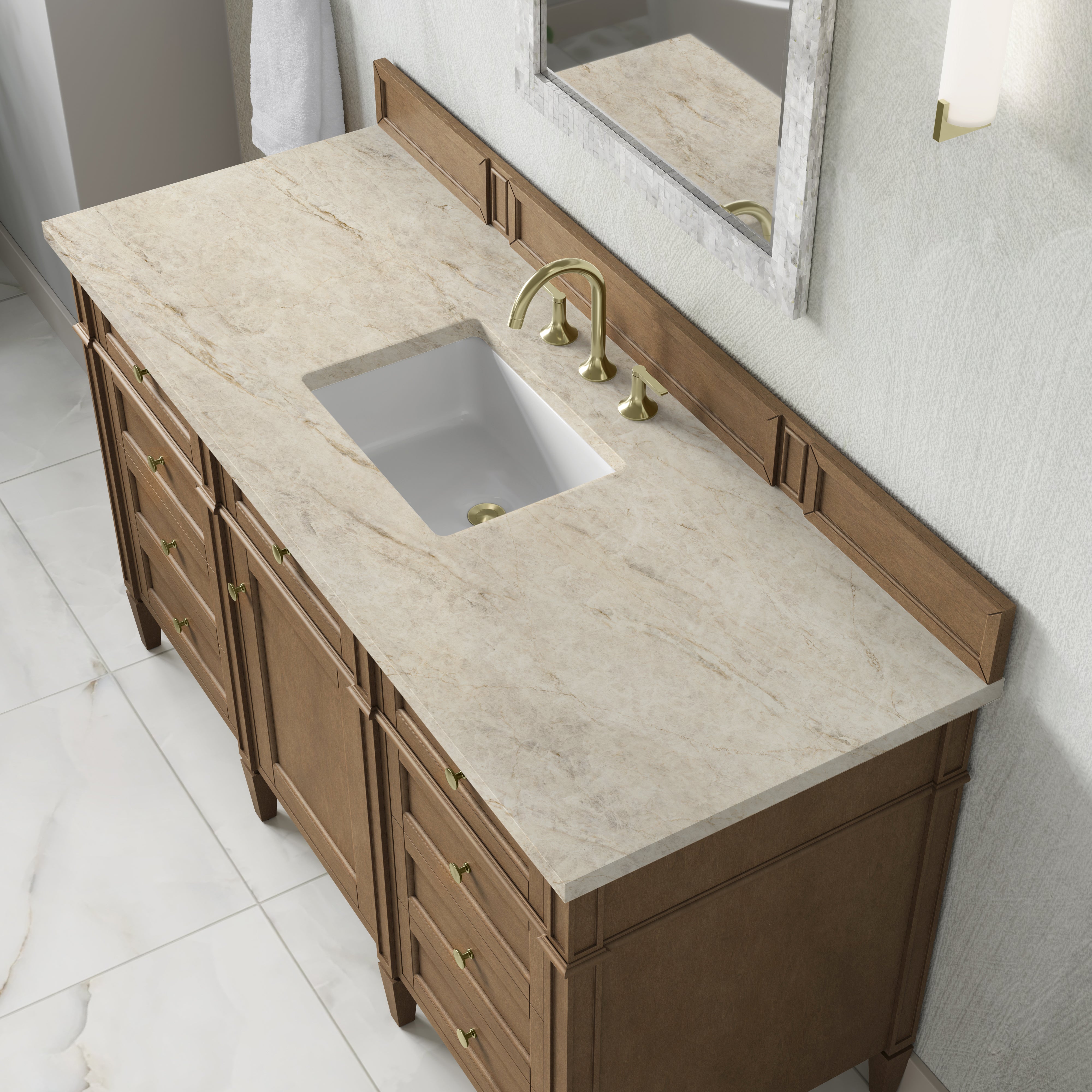James Martin Brittany 60" Single Vanity in Pecan with 3cm Countertop and FreePower Wireless Charger
