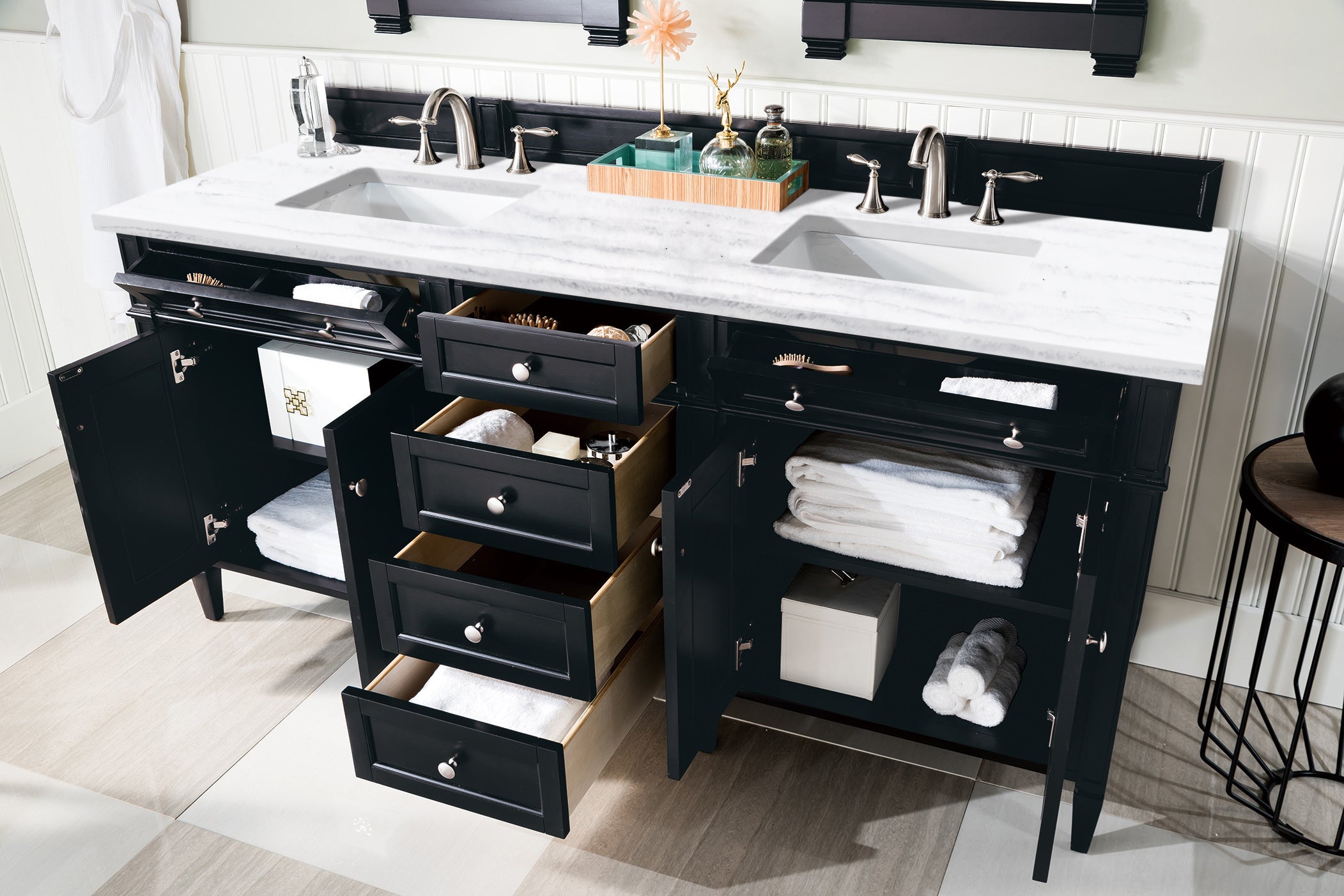 James Martin Brittany 72" Double Vanity in Black Onyx with 3cm Countertop