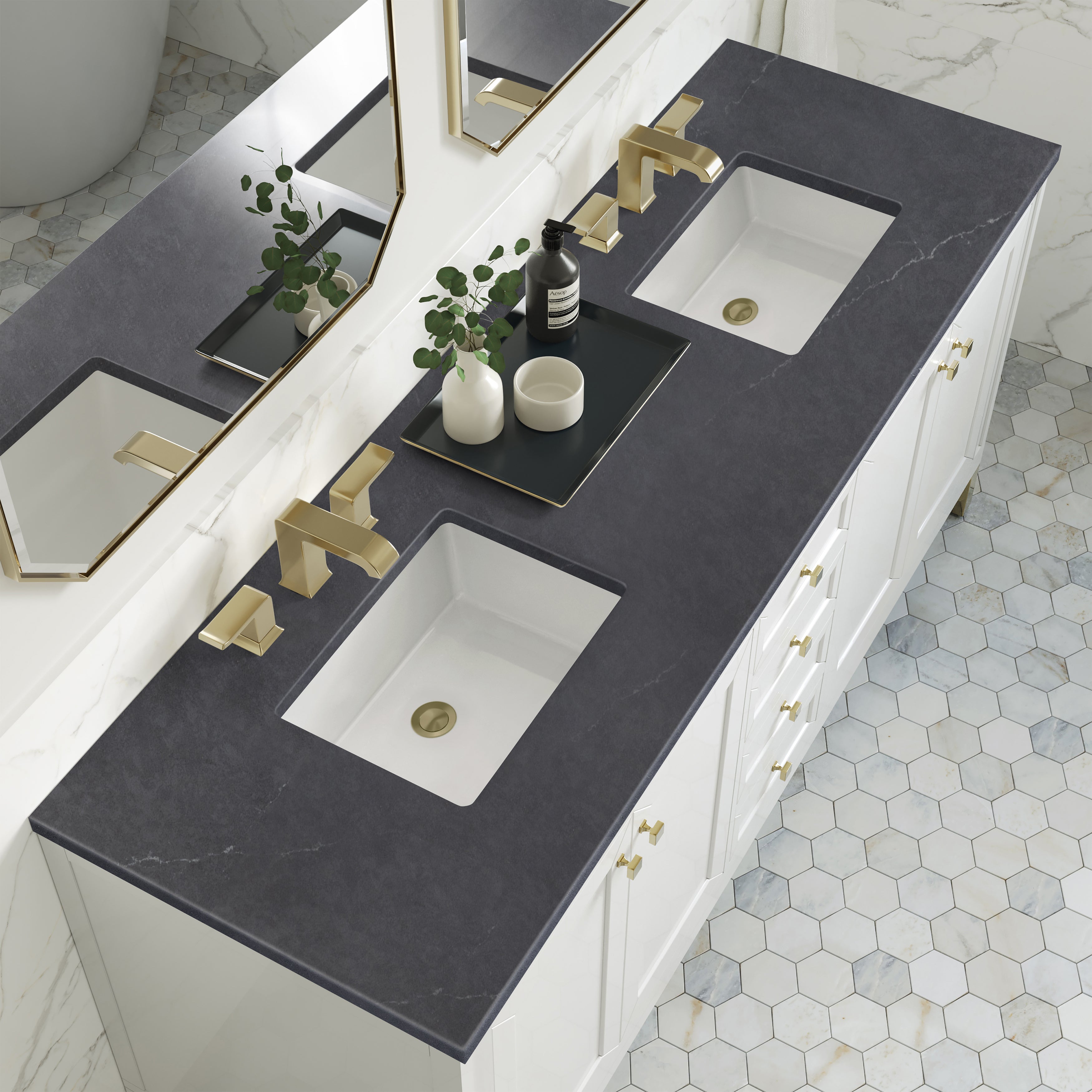 James Martin Chicago 72" Double Vanity in Glossy White with 3cm Countertop