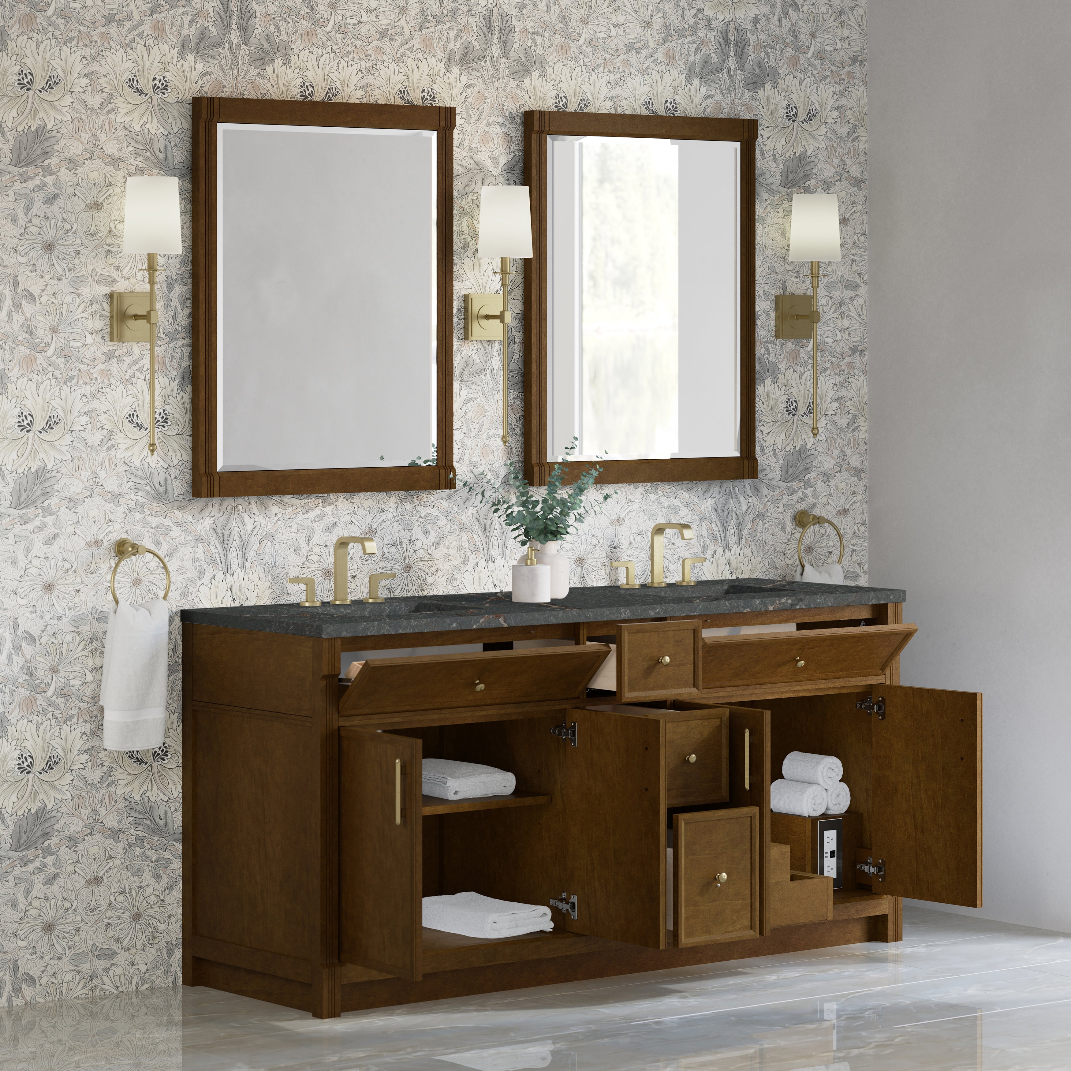 James Martin Bellshire 72" Double Vanity in Honey Oak with 3cm Countertop and FreePower Wireless Charger