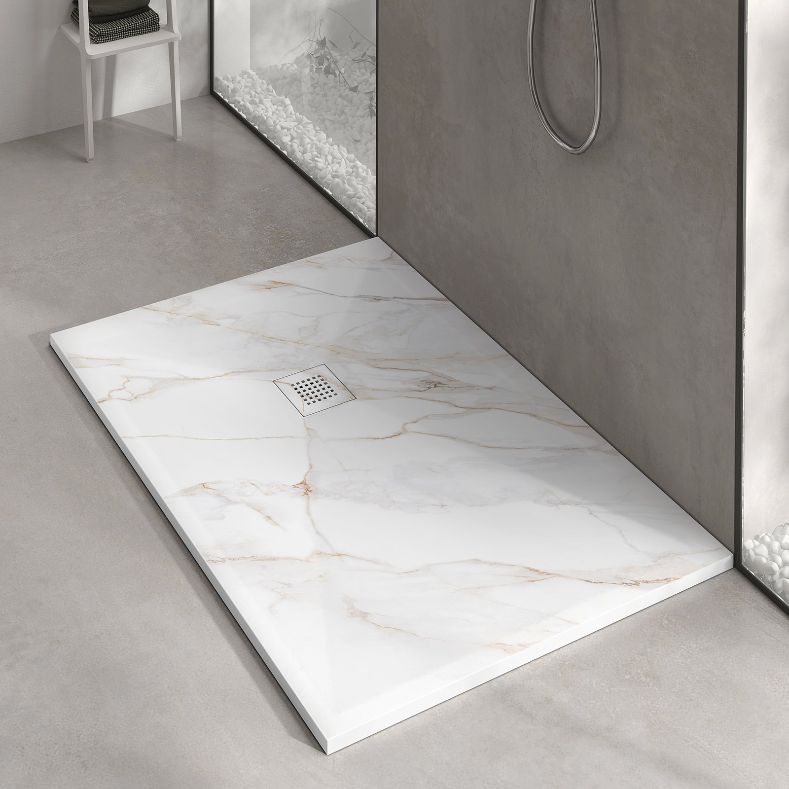 MAIDSTONE | DXV Calacatta Marble Stone Shower Pan