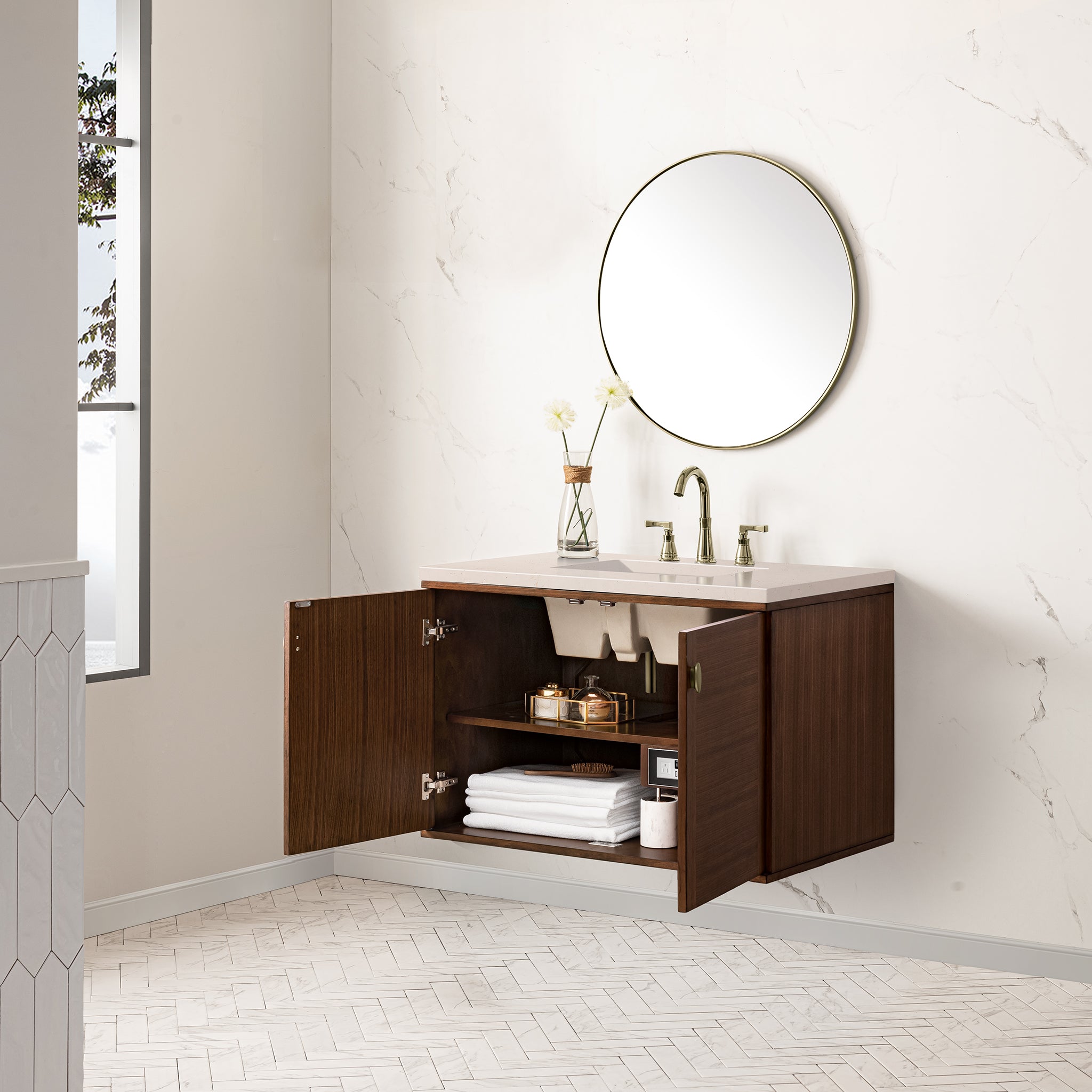 James Martin Amberly 36" Single Vanity in Mid-Century Walnut with 3cm Countertop