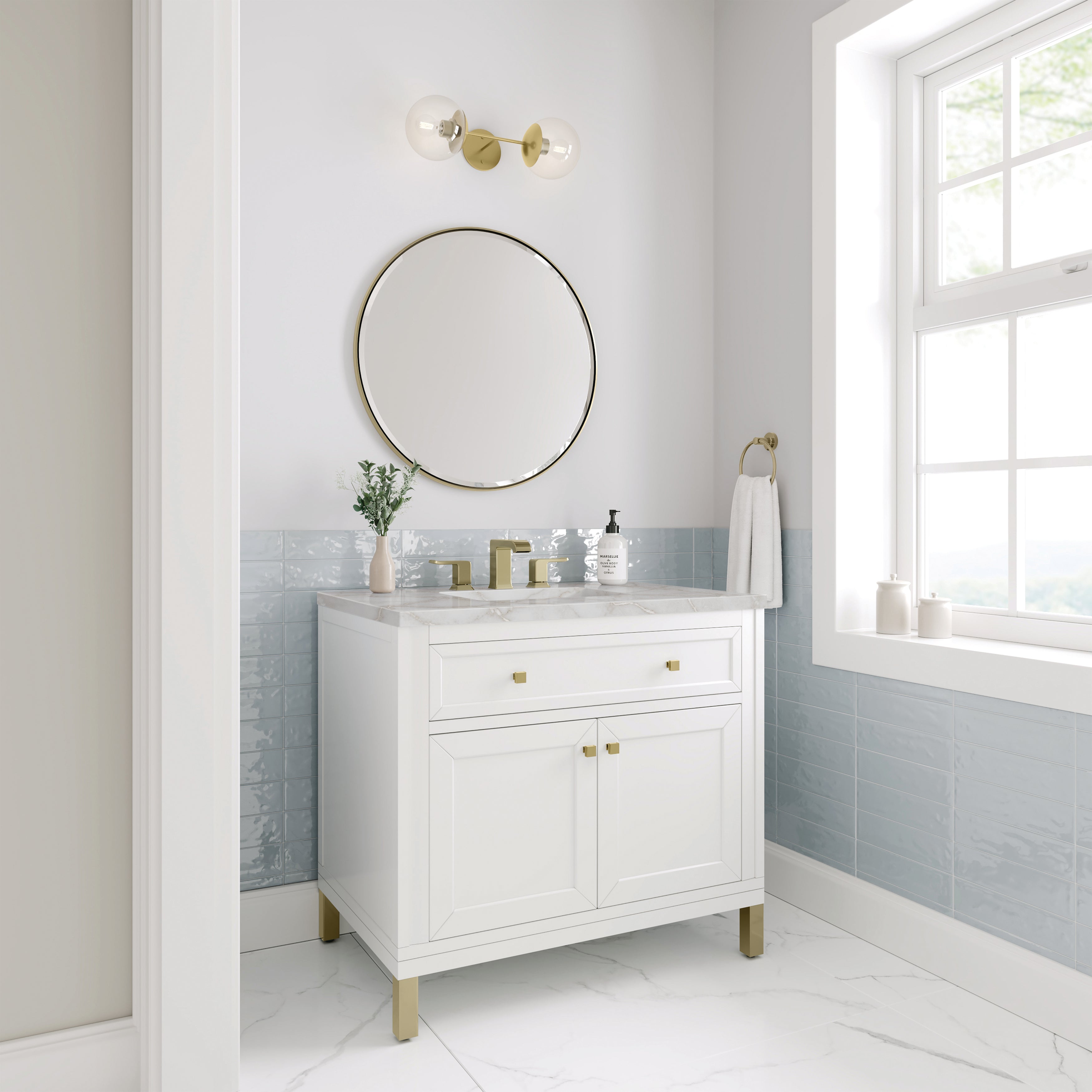 James Martin Chicago 36" Single Vanity in Glossy White with 3cm Countertop