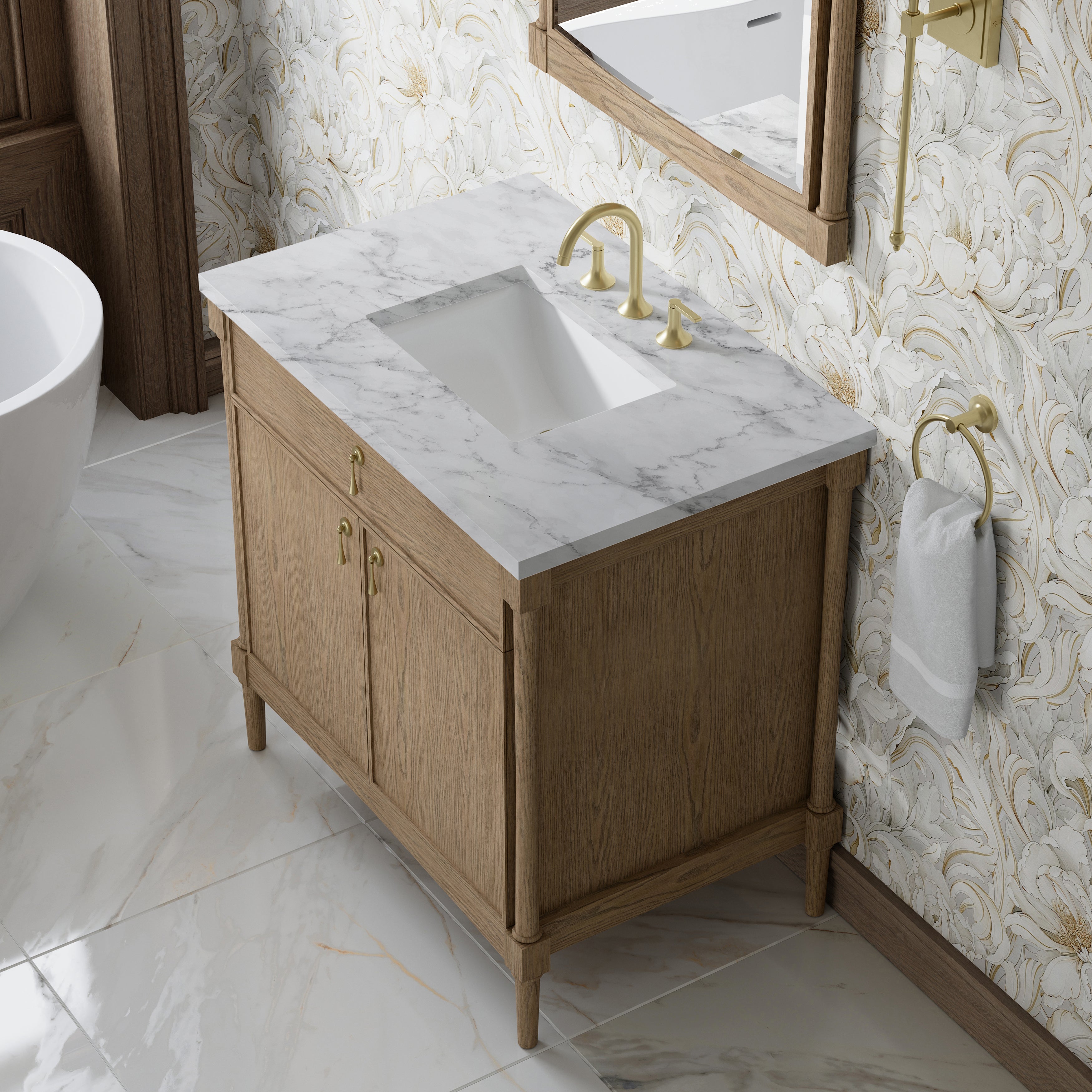 James Martin Kinnsden 36" Single Vanity in Weathered Oak with 3cm Countertop