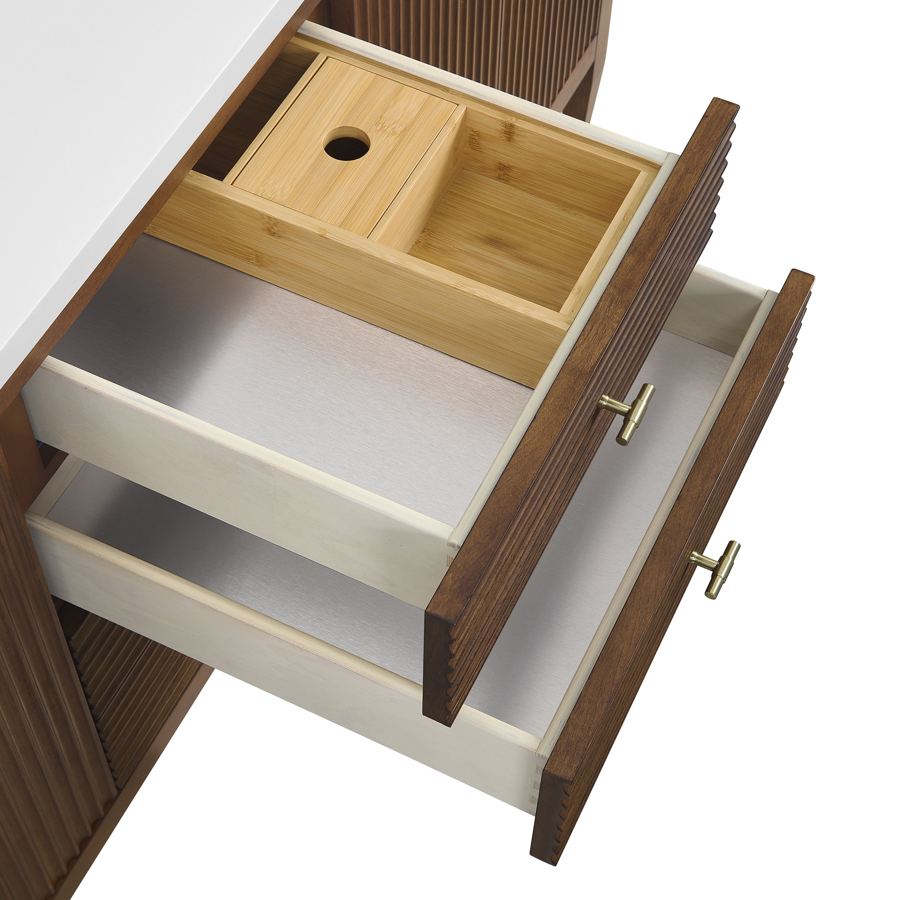 James Martin Myrrin 72" Double Vanity in Mid Century Walnut with 3cm Countertop and FreePower Wireless Charger