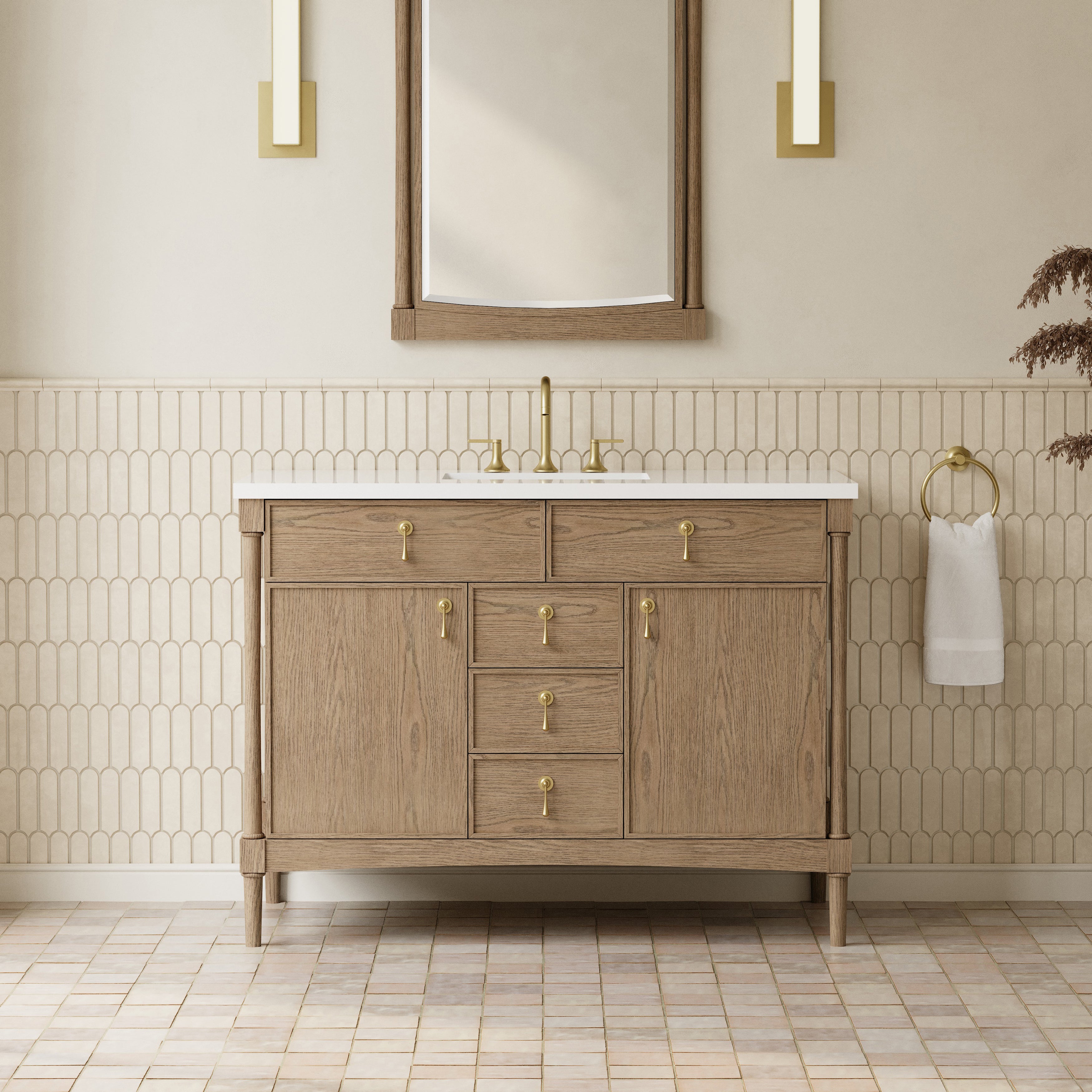 James Martin Kinnsden 48" Single Vanity in Weathered Oak with 3cm Countertop