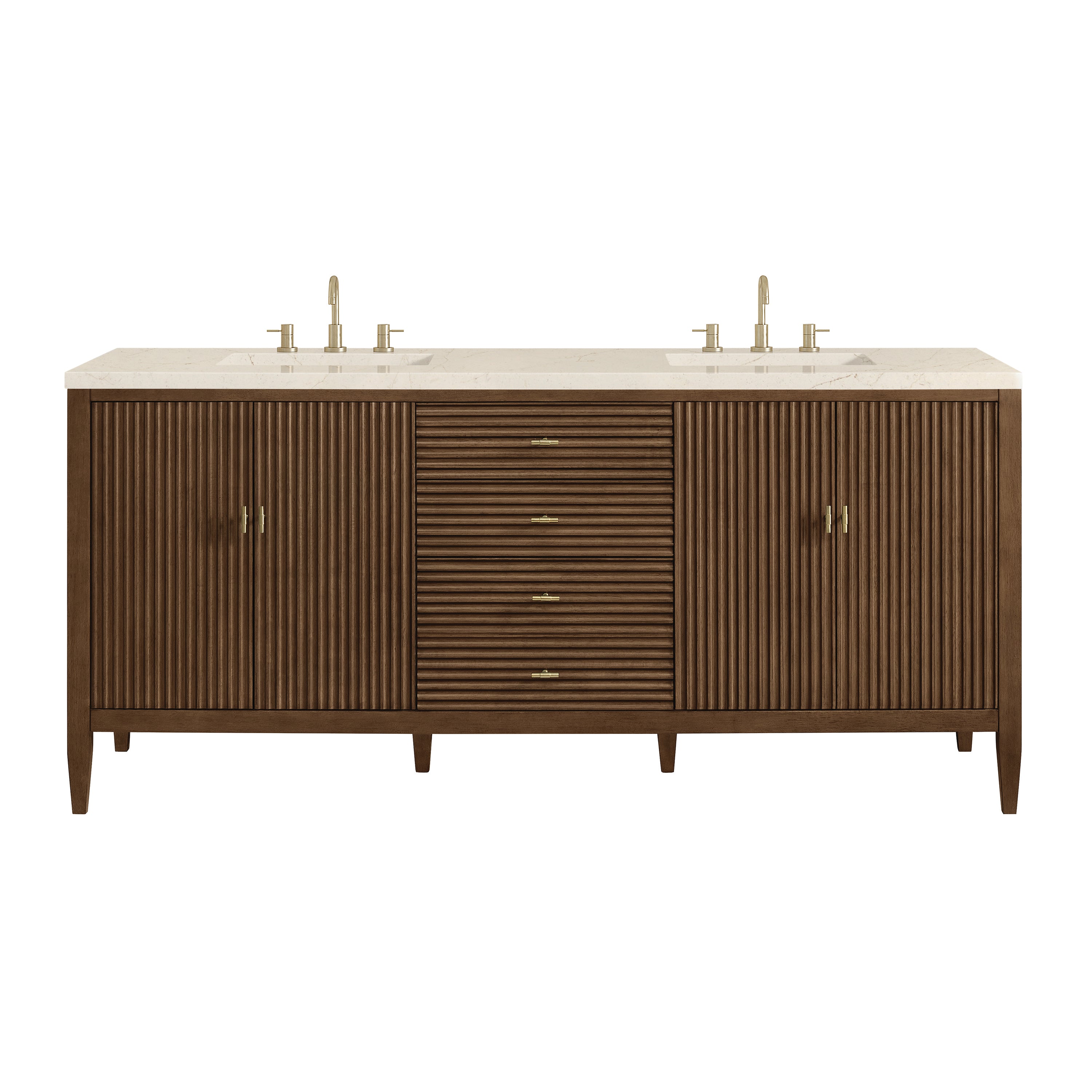 James Martin Myrrin 72" Double Vanity in Mid Century Walnut with 3cm Countertop