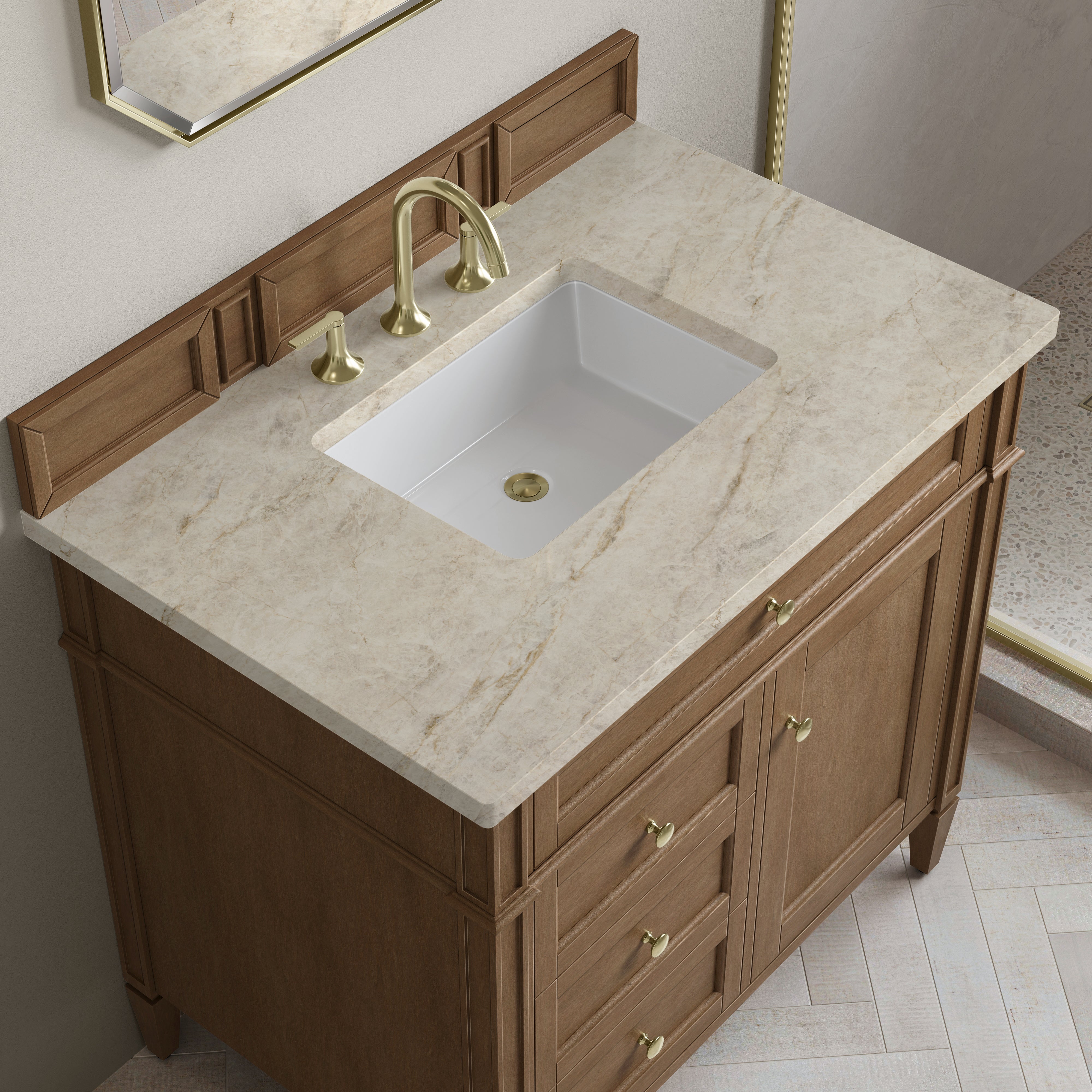 James Martin Brittany 36" Single Vanity in Pecan with 3cm Countertop