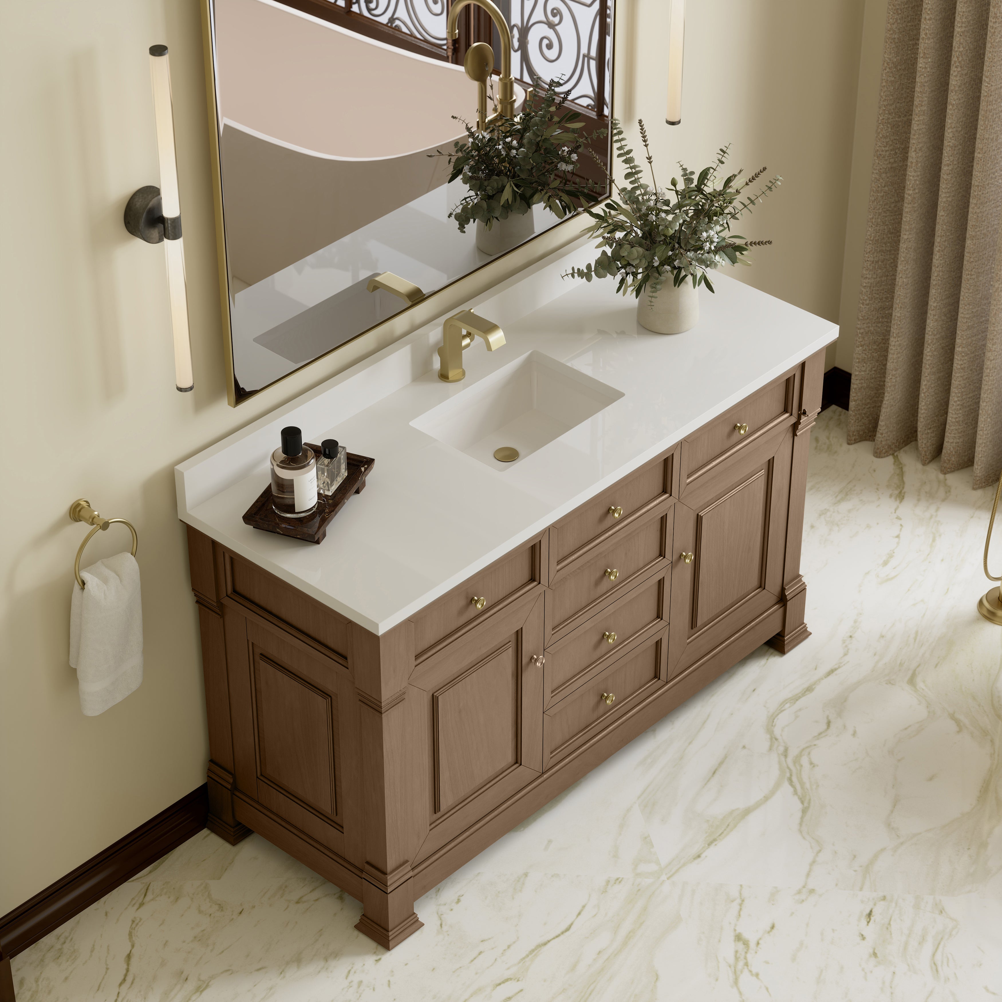 James Martin Brookfield 60" Single Vanity in Pecan with 3cm Countertop