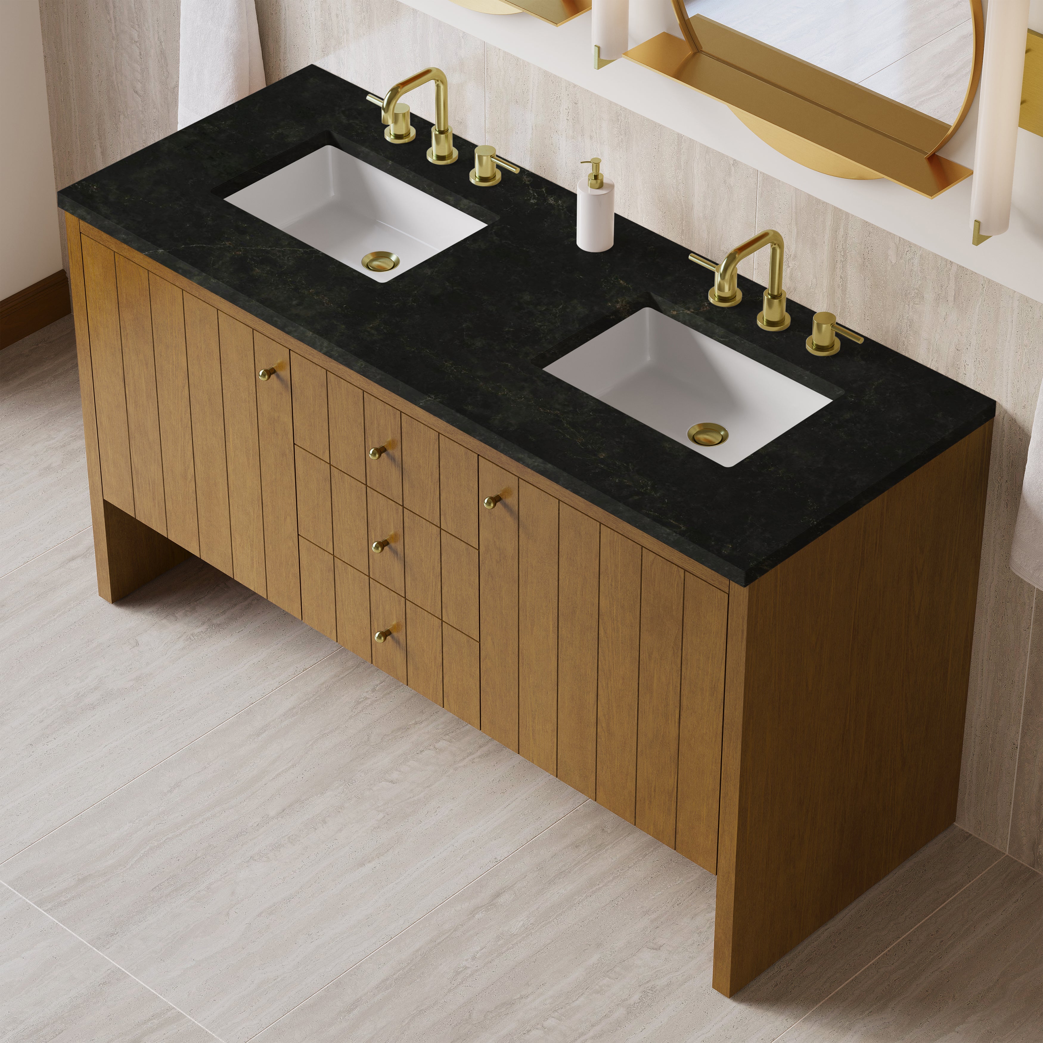 James Martin Hudson 60" Double Vanity in Honey Oak with 3cm Countertop