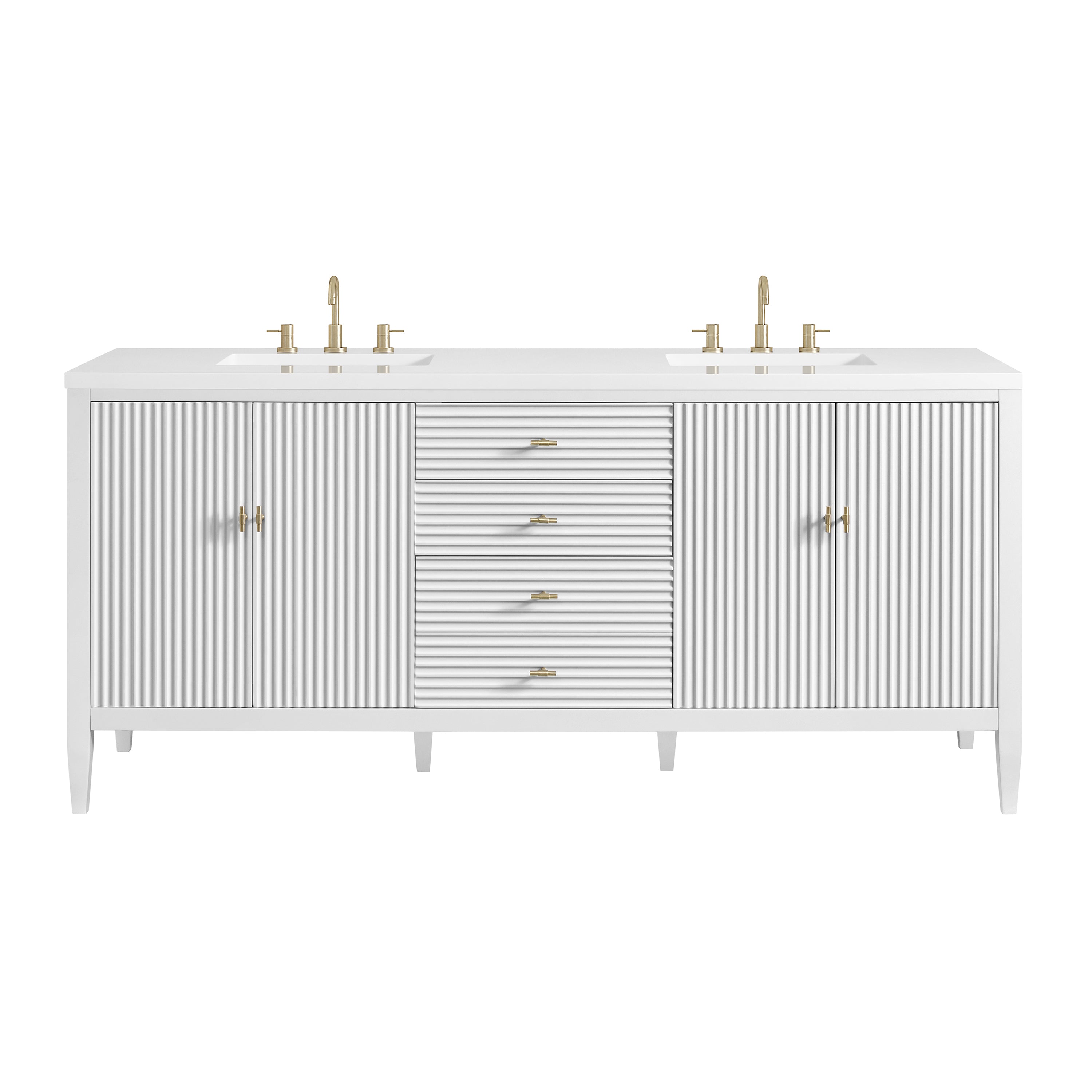 James Martin Myrrin 72" Double Vanity in Bright White with 3cm Countertop