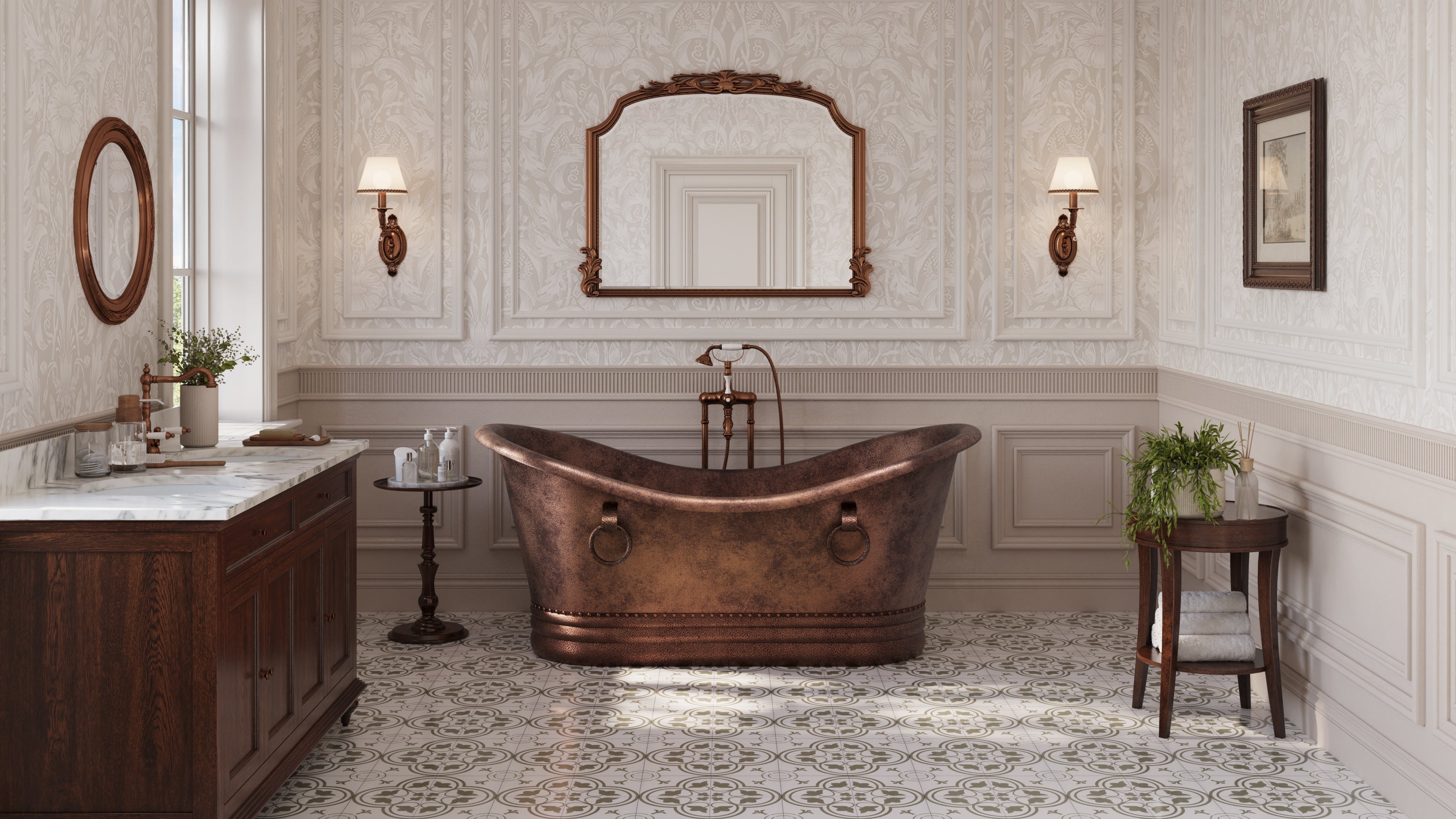 MAIDSTONE | DXV Tahnee Copper Double Slipper Bathtub with Rings
