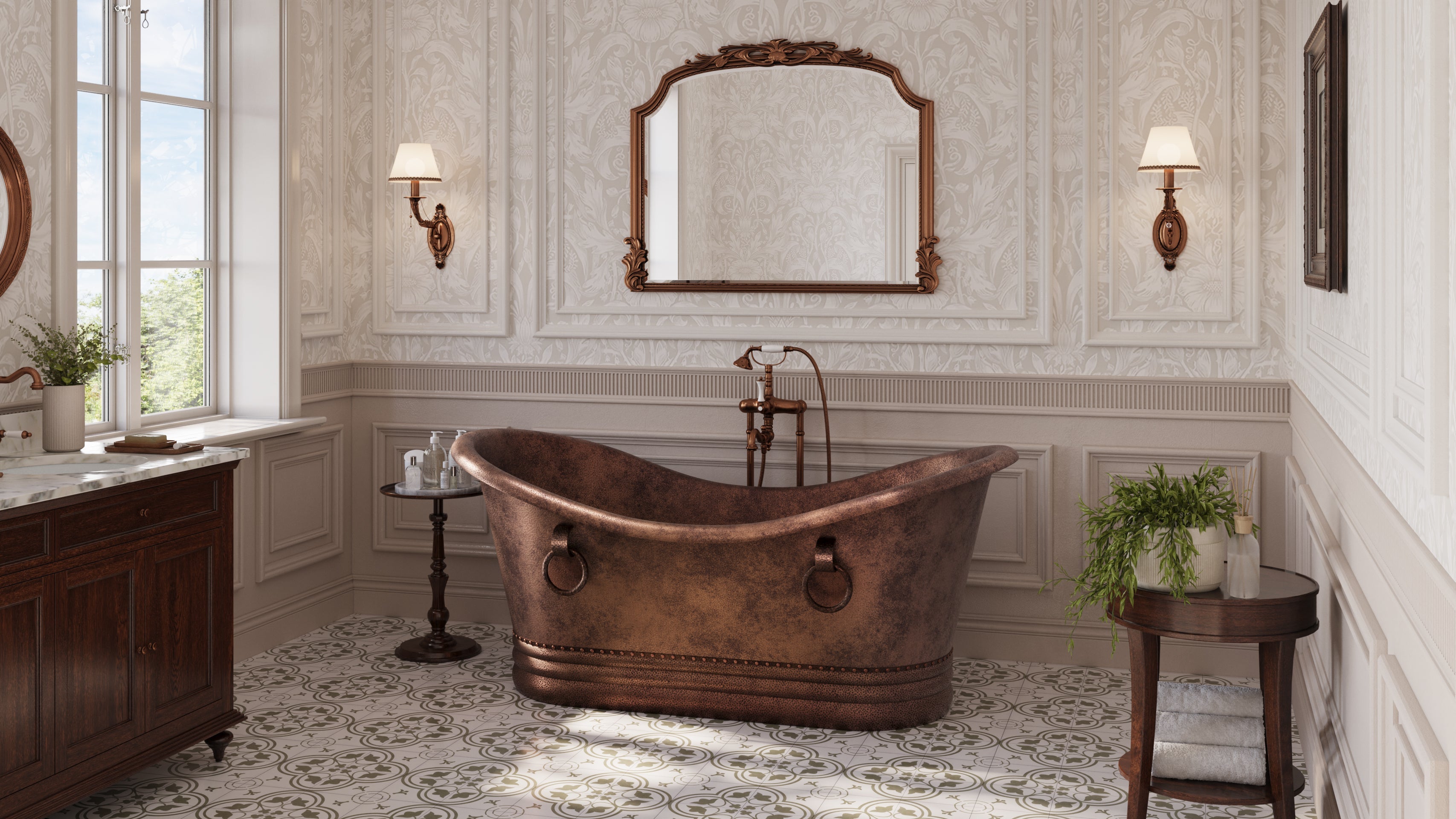 MAIDSTONE | DXV Tahnee Copper Double Slipper Bathtub with Rings