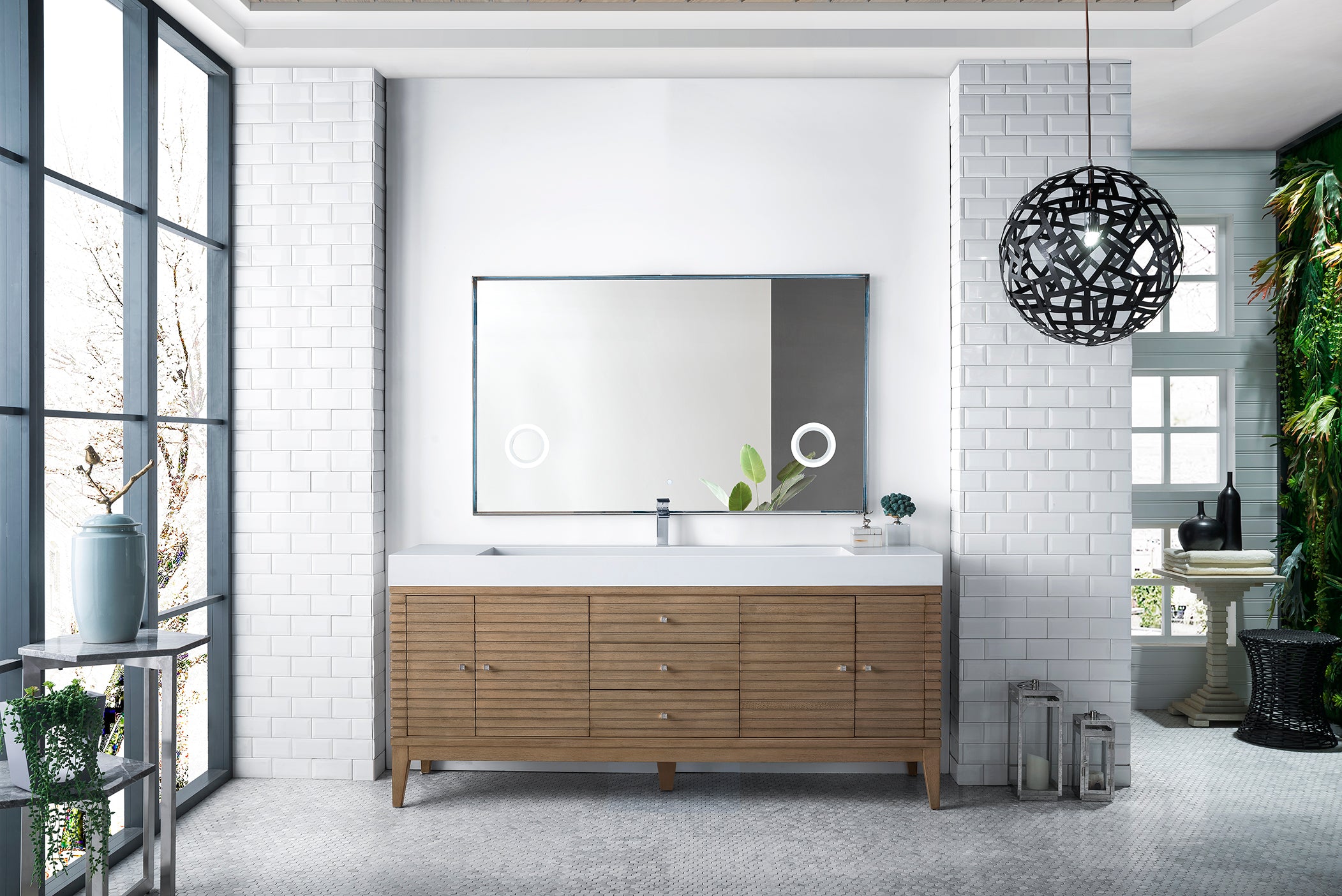 James Martin Linear 72" Single Vanity in Whitewashed Walnut with Composite Stone Top