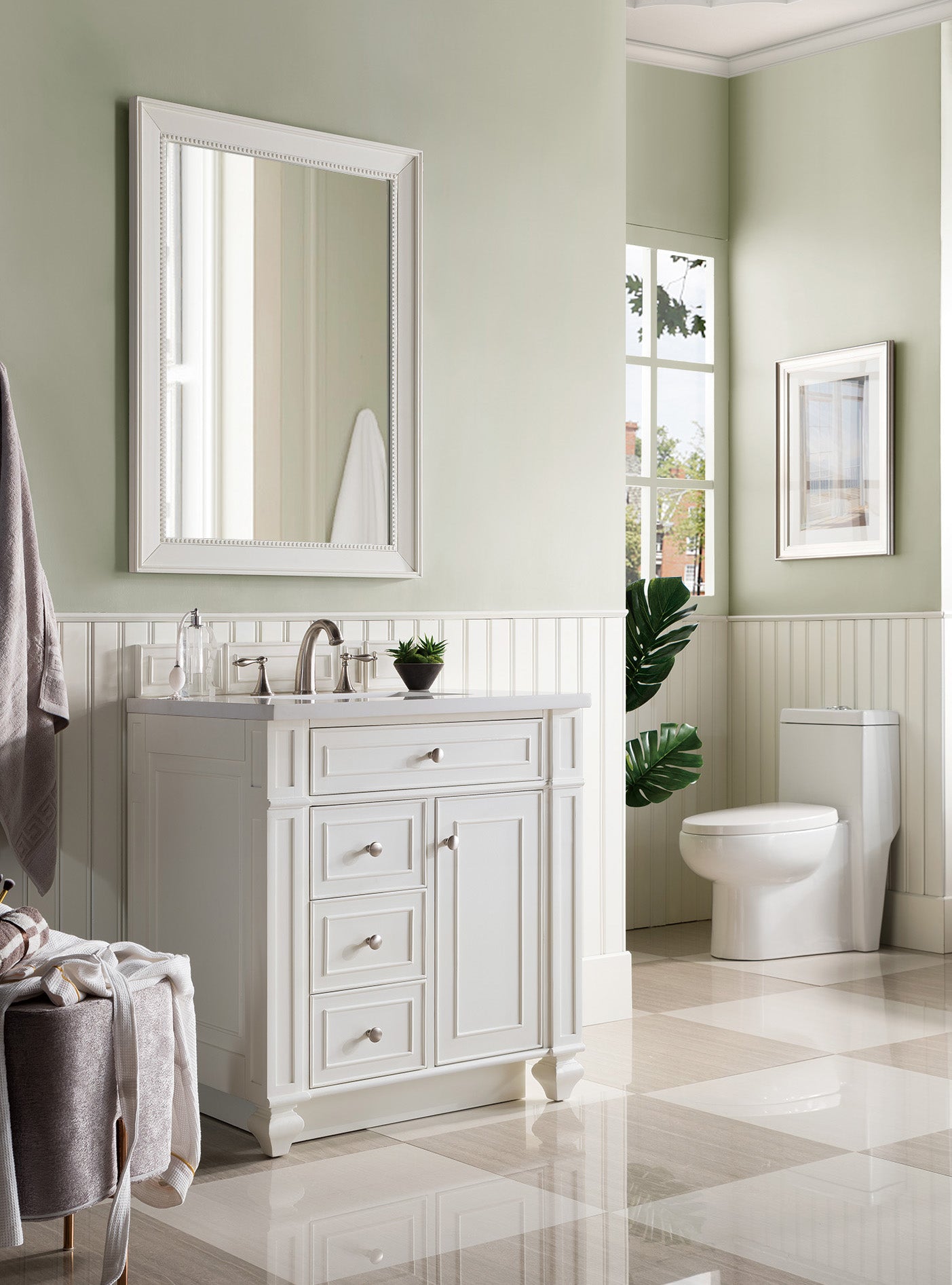 James Martin Bristol 30" Single Vanity in Bright White with 3cm Countertop