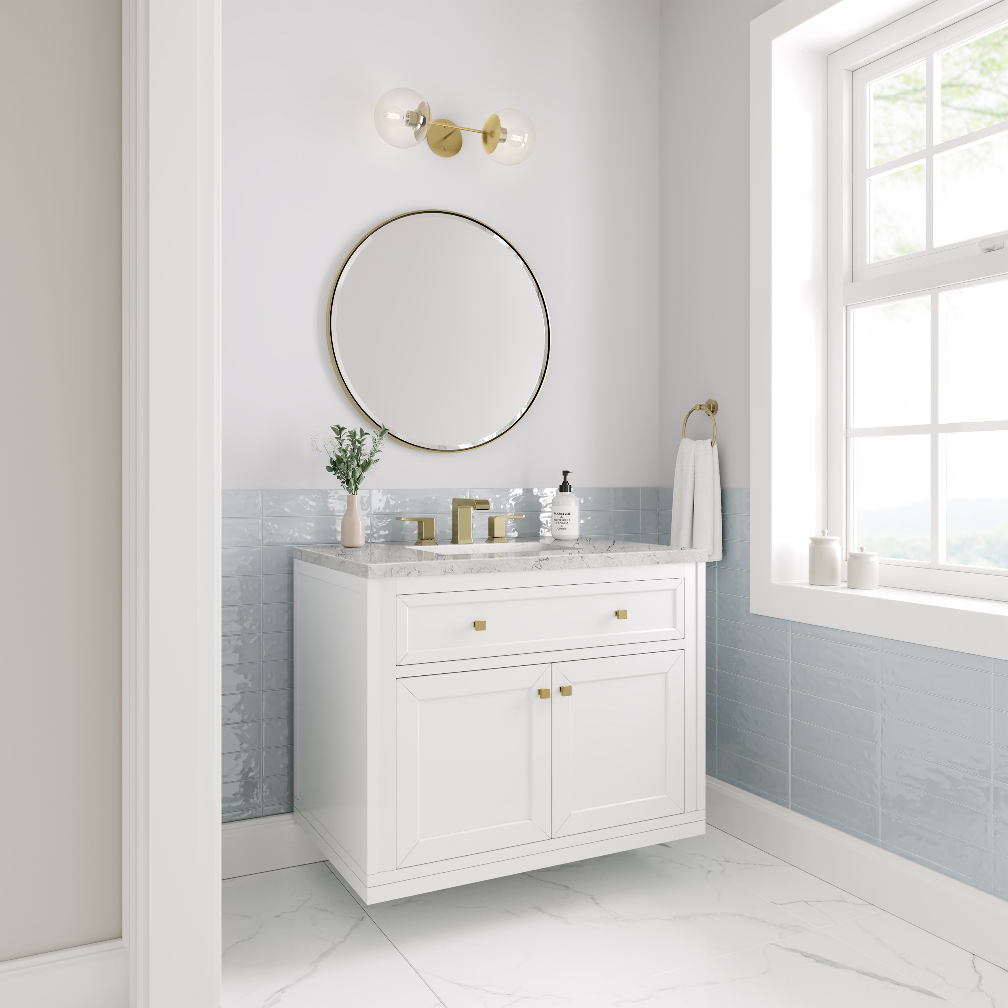 James Martin Chicago 36" Single Vanity in Glossy White with 3cm Countertop