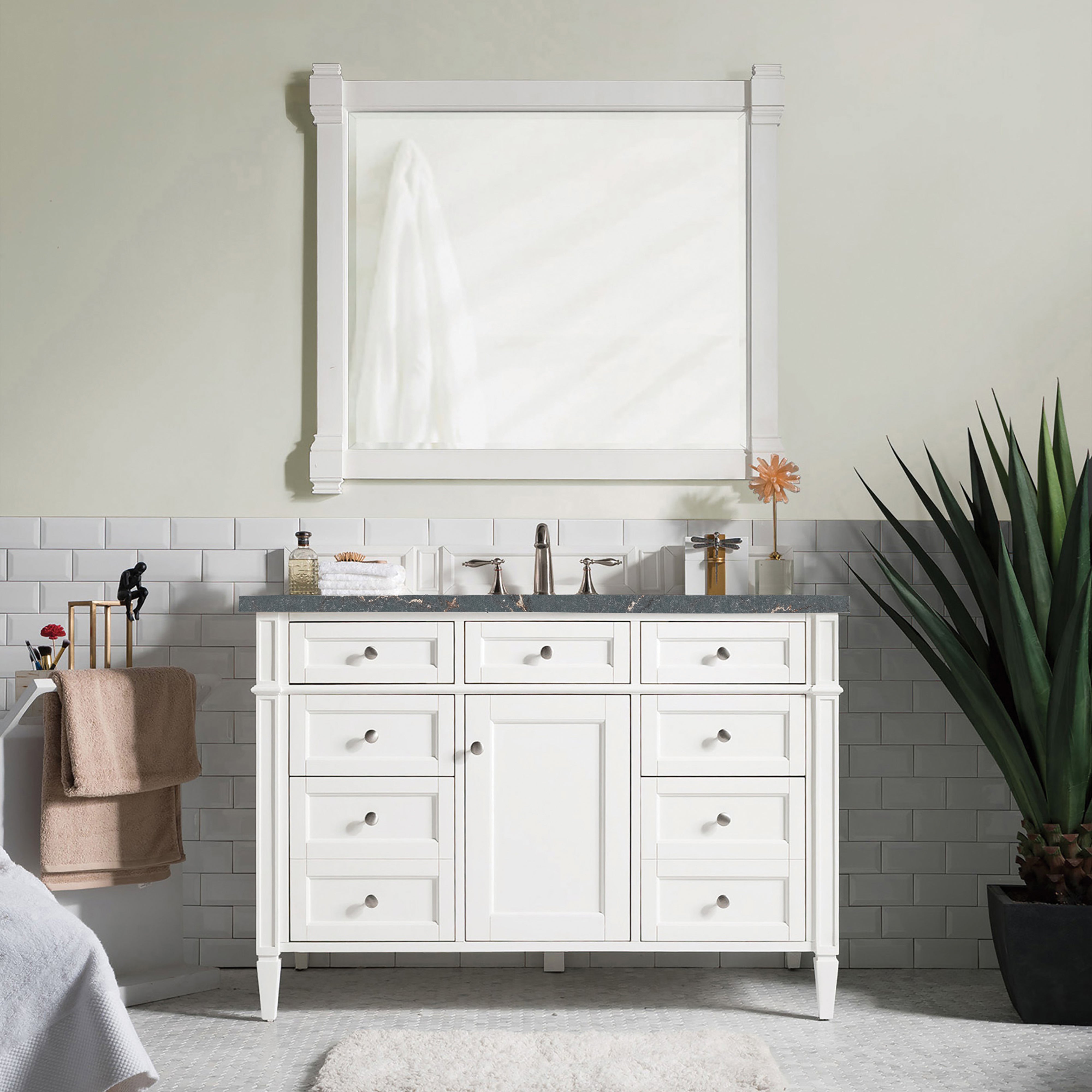James Martin Brittany 48" Single Vanity in Bright White with 3cm Countertop