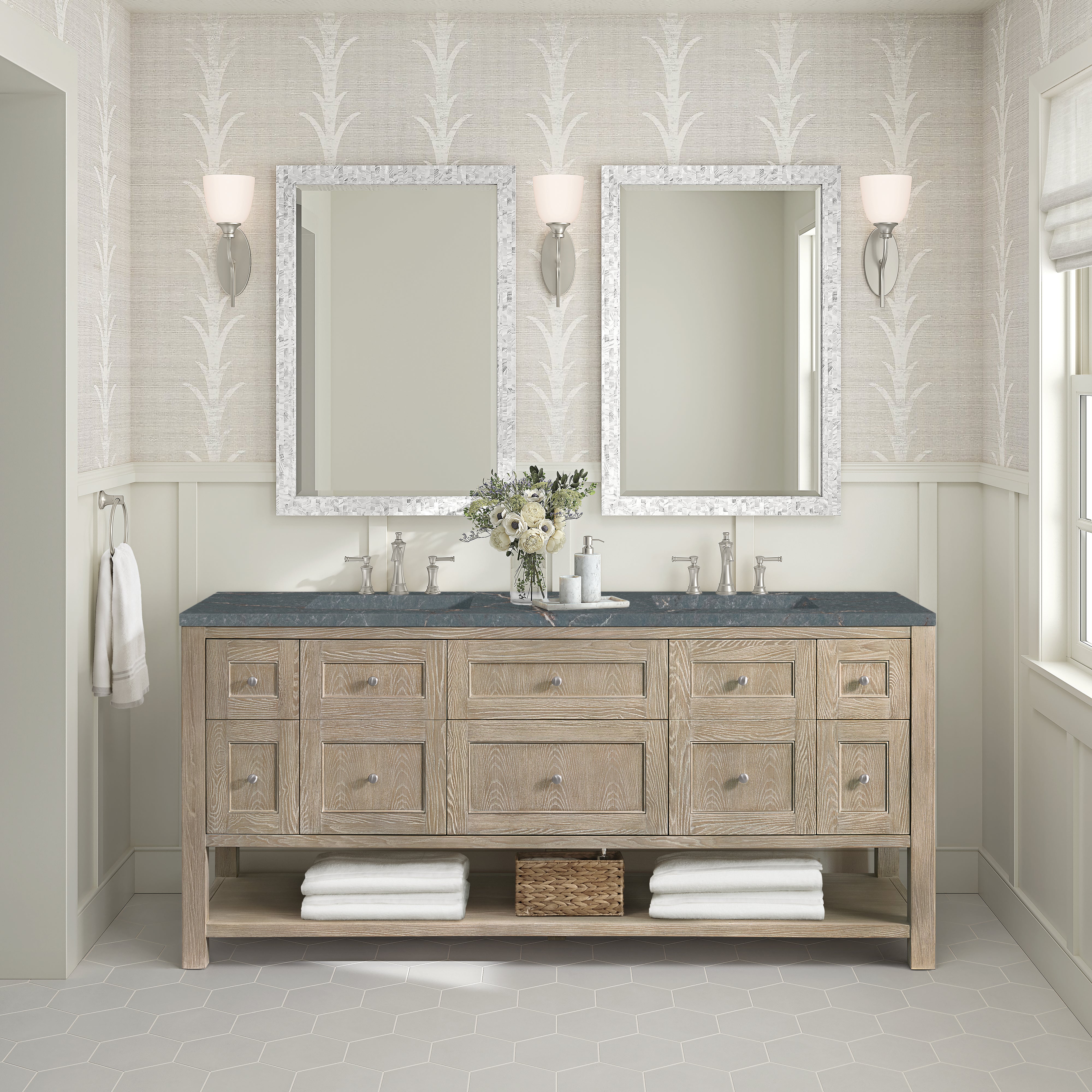 James Martin Breckenridge 72" Double Vanity in Whitewashed Oak with 3cm Countertop