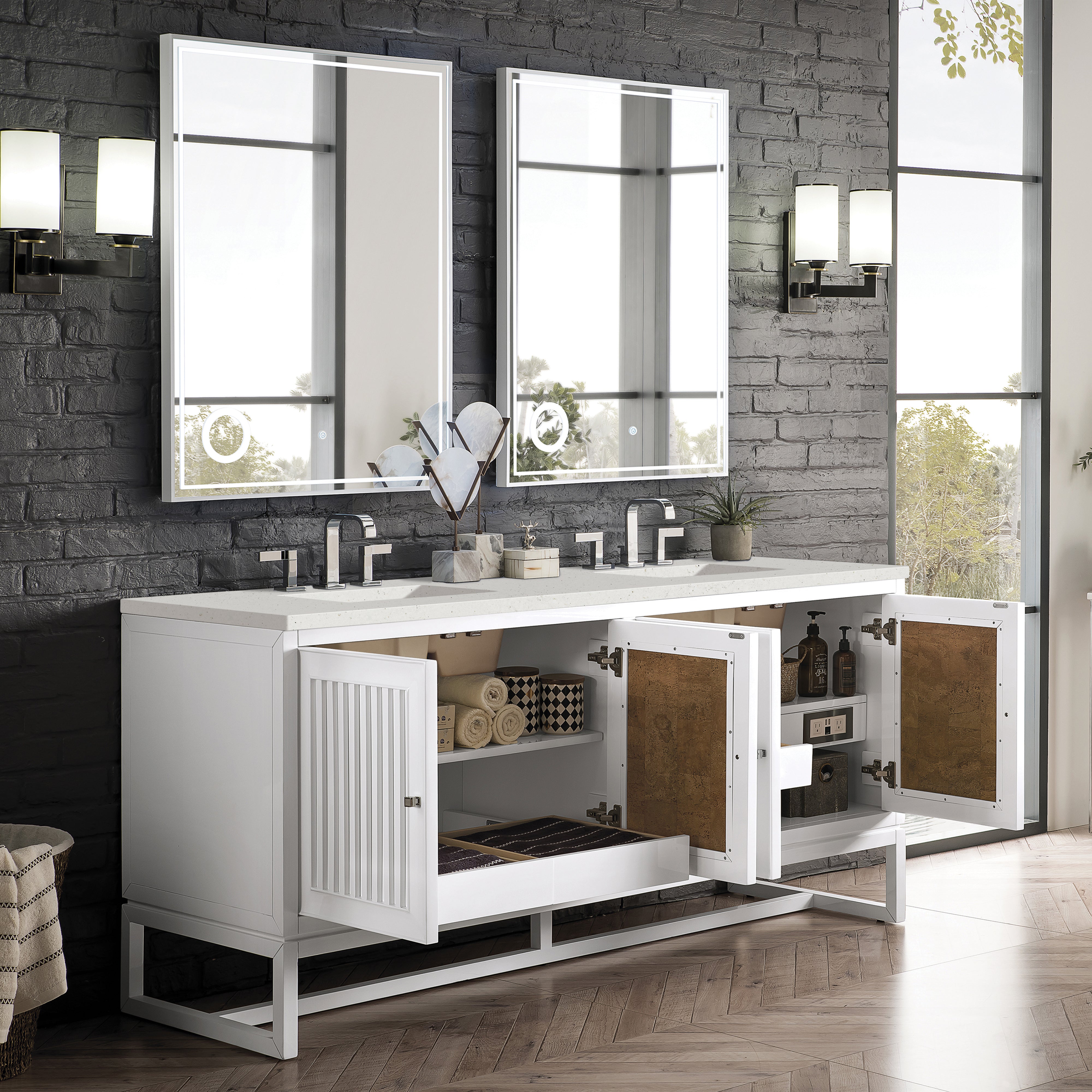James Martin Athens 72" Double Vanity in Glossy White with 3cm Countertop
