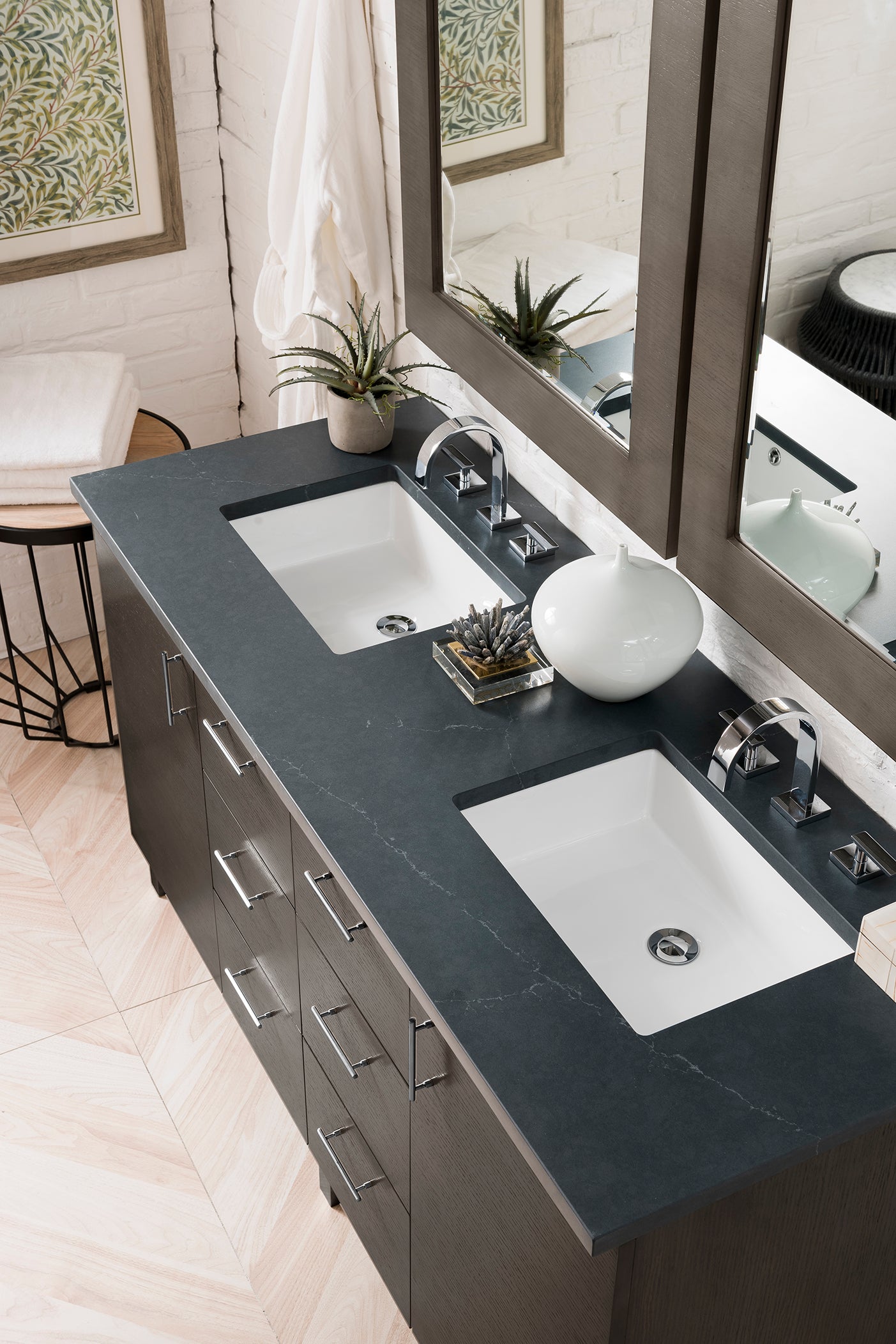 James Martin Metropolitan 60" Double Vanity in Silver Oak with 3cm Countertop