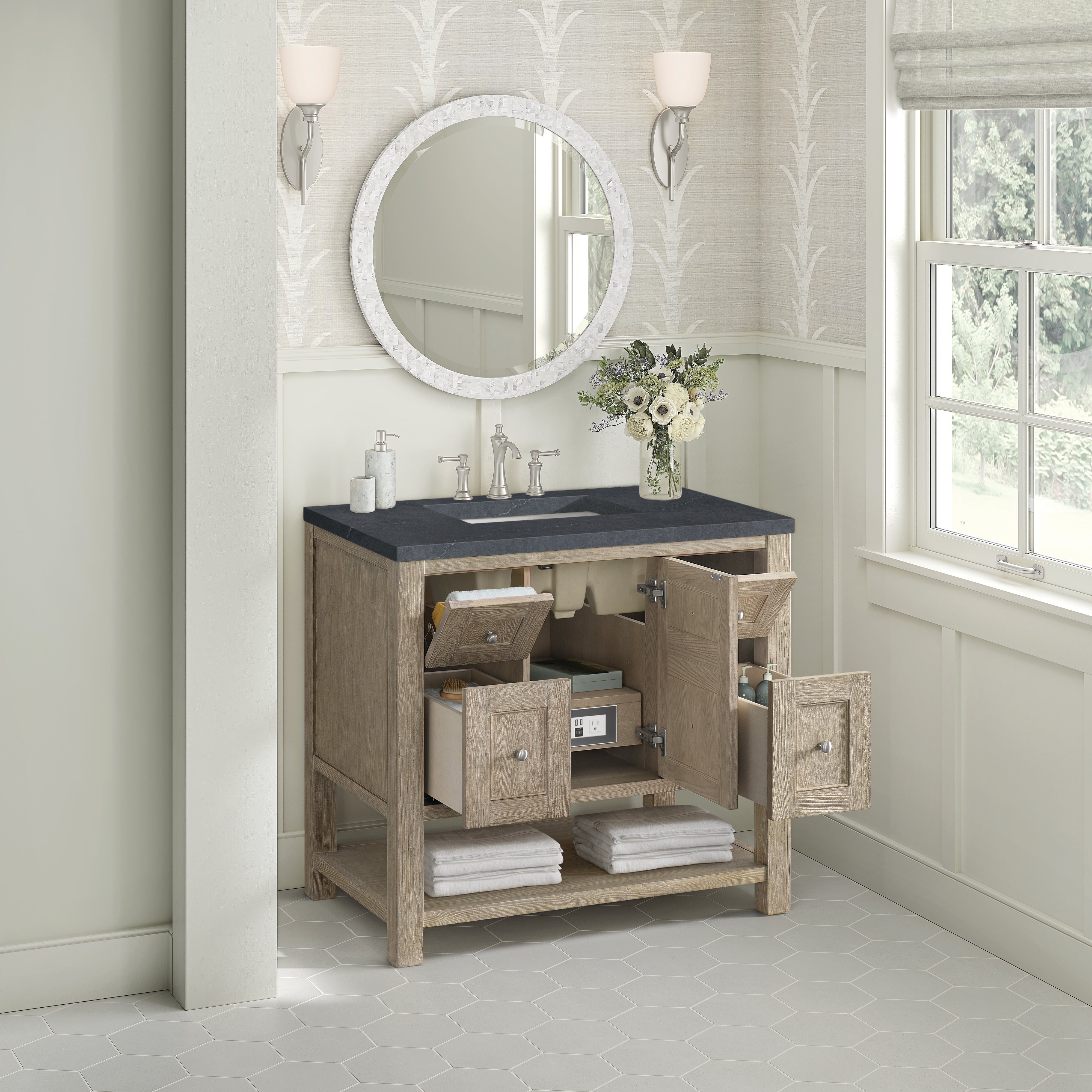 James Martin Breckenridge 36" Single in Whitewashed Oak with 3cm Countertop