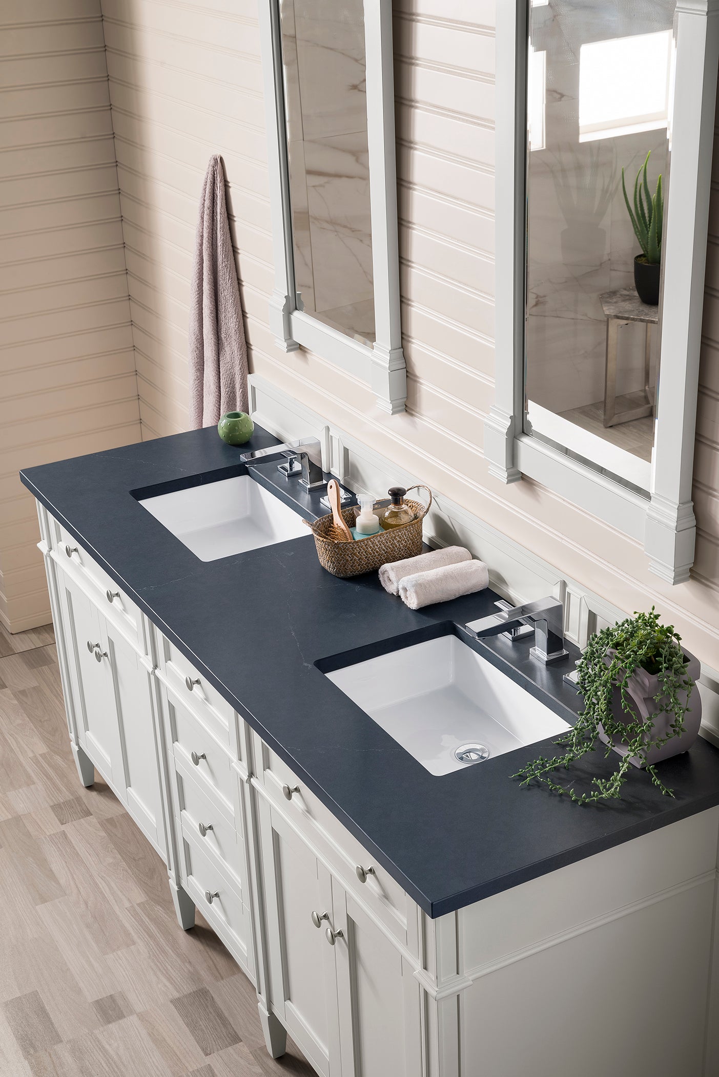 James Martin Brittany 72" Double Vanity in Bright White with 3cm Countertop