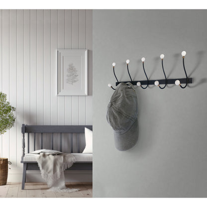 BESLAGSBODEN - Coat and Hat Rack, Five Hooks, Black/White knob