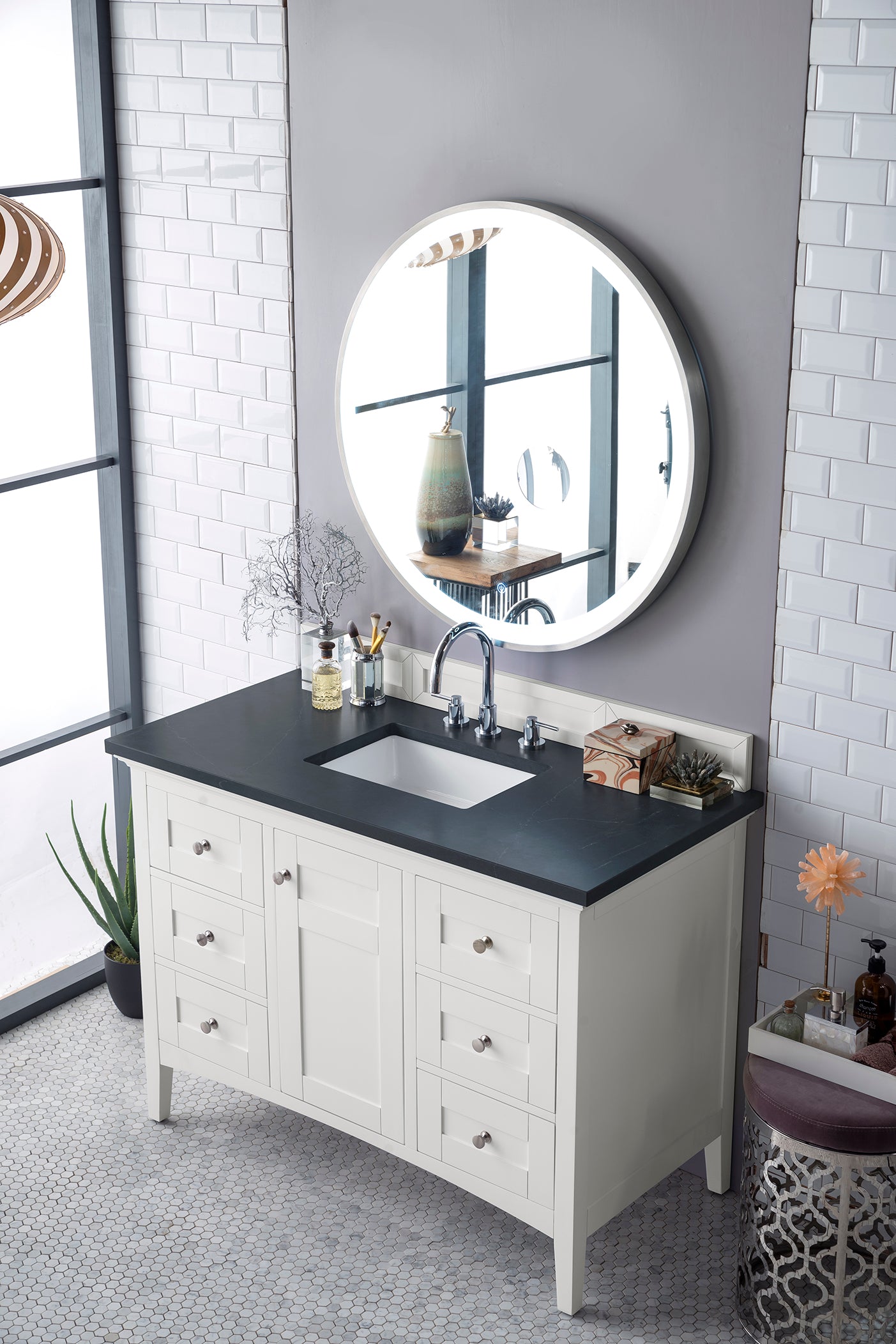 James Martin Palisades 48" Single Vanity in Bright White with 3cm Countertop
