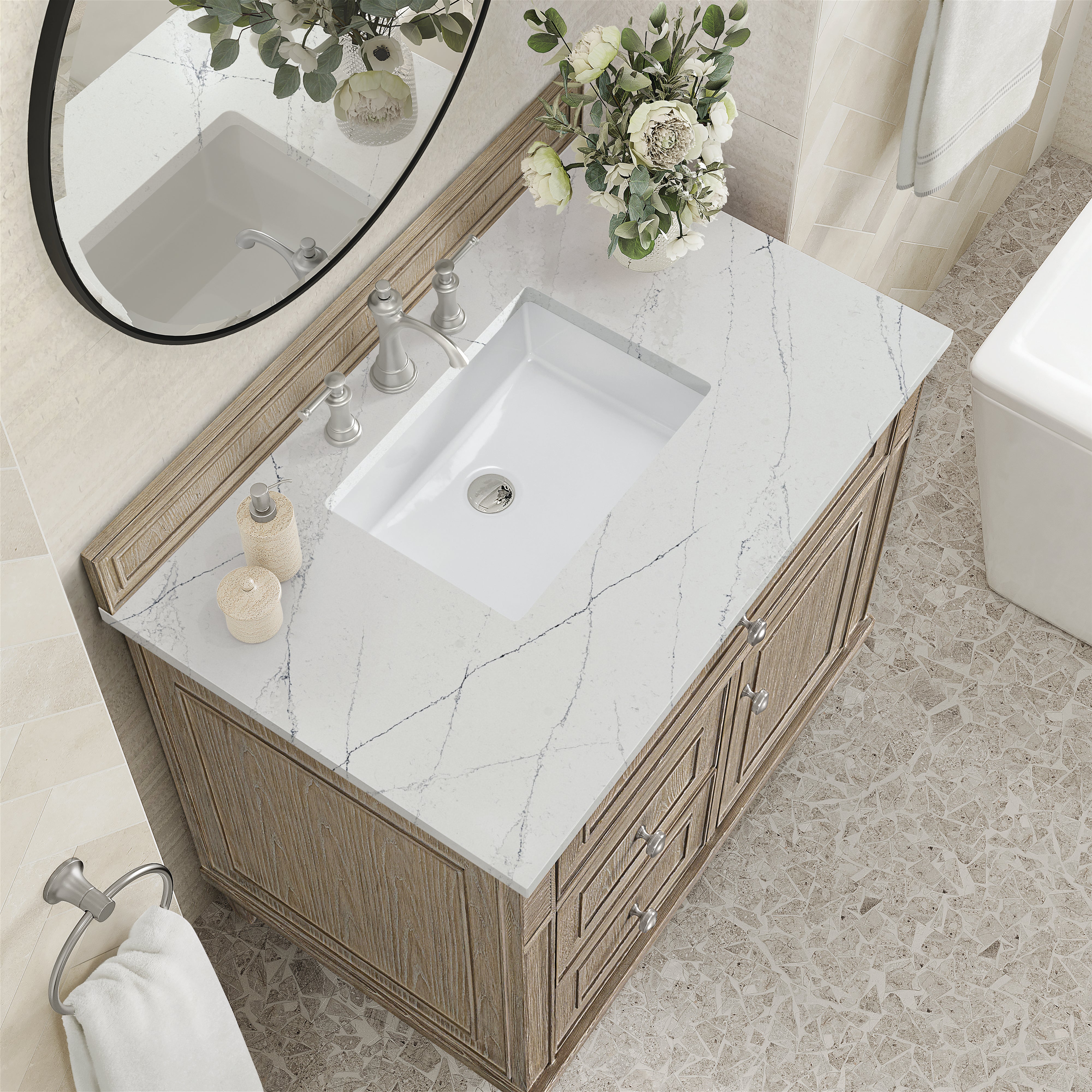 James Martin Lorelai 36" Single Vanity in Whitewashed Oak with 3cm Countertop