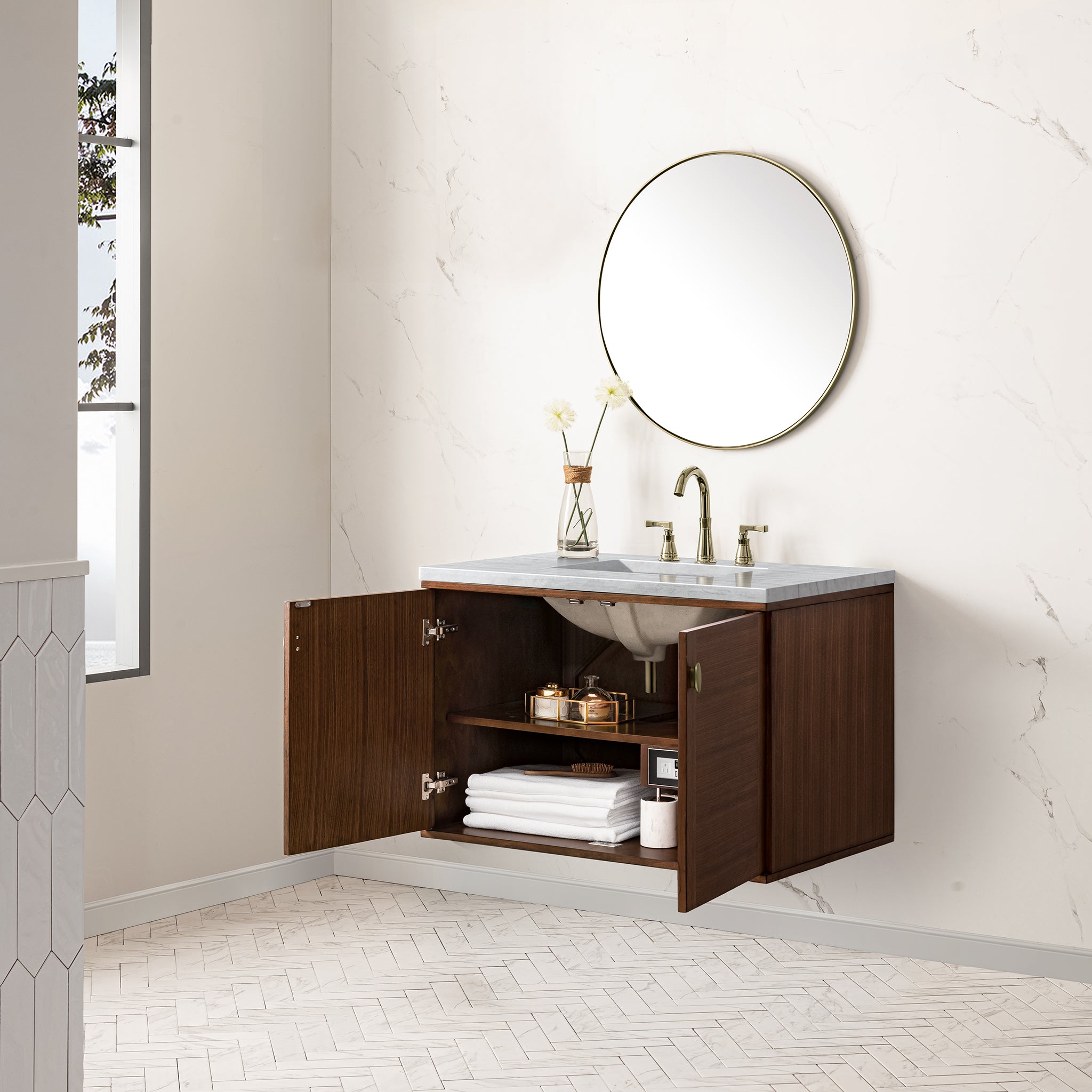 James Martin Amberly 36" Single Vanity in Mid-Century Walnut with 3cm Countertop