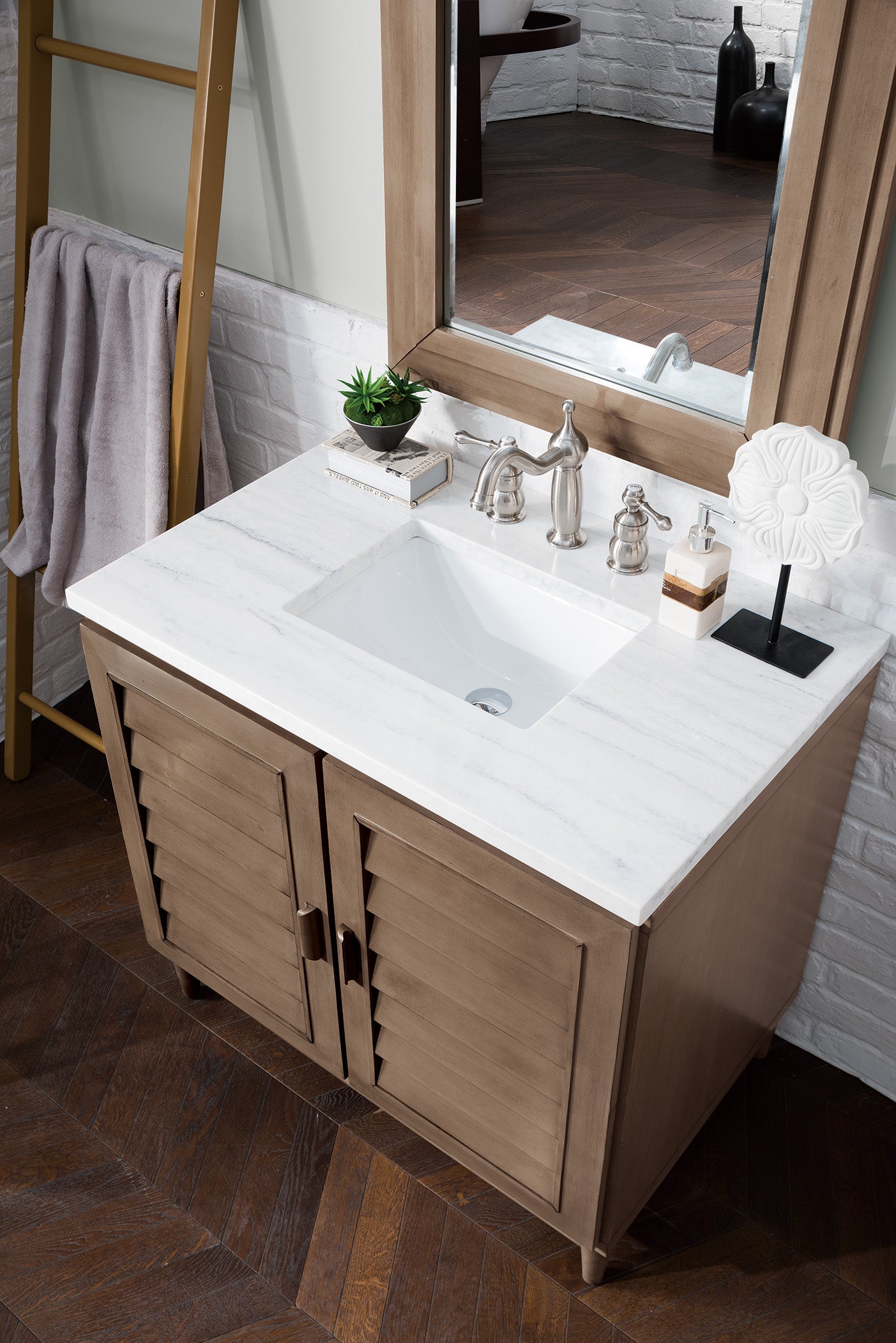 James Martin Portland 36" Single Vanity in Whitewashed Walnut with 3cm Countertop