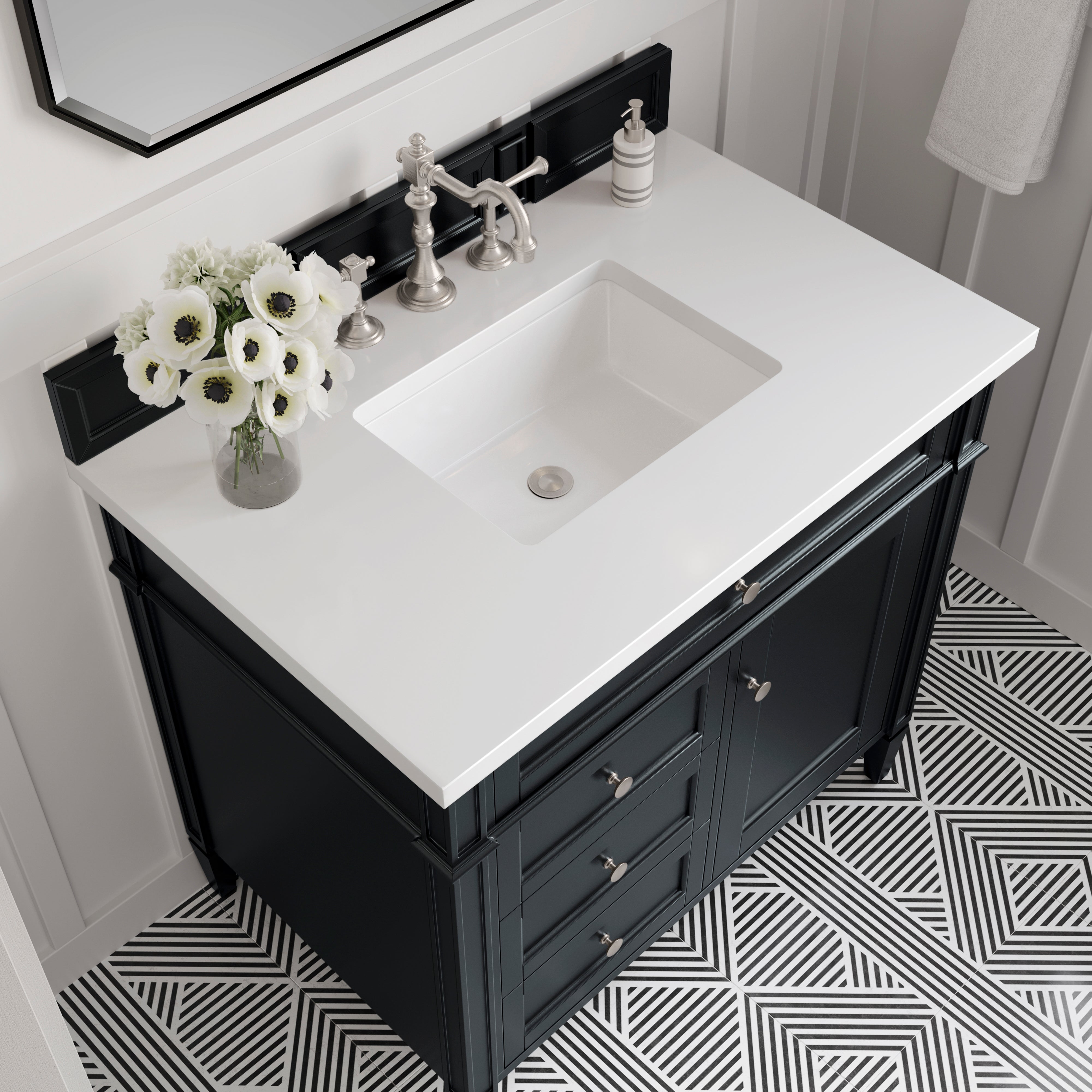 James Martin Brittany 36" Single Vanity in Black Onyx with 3cm Countertop